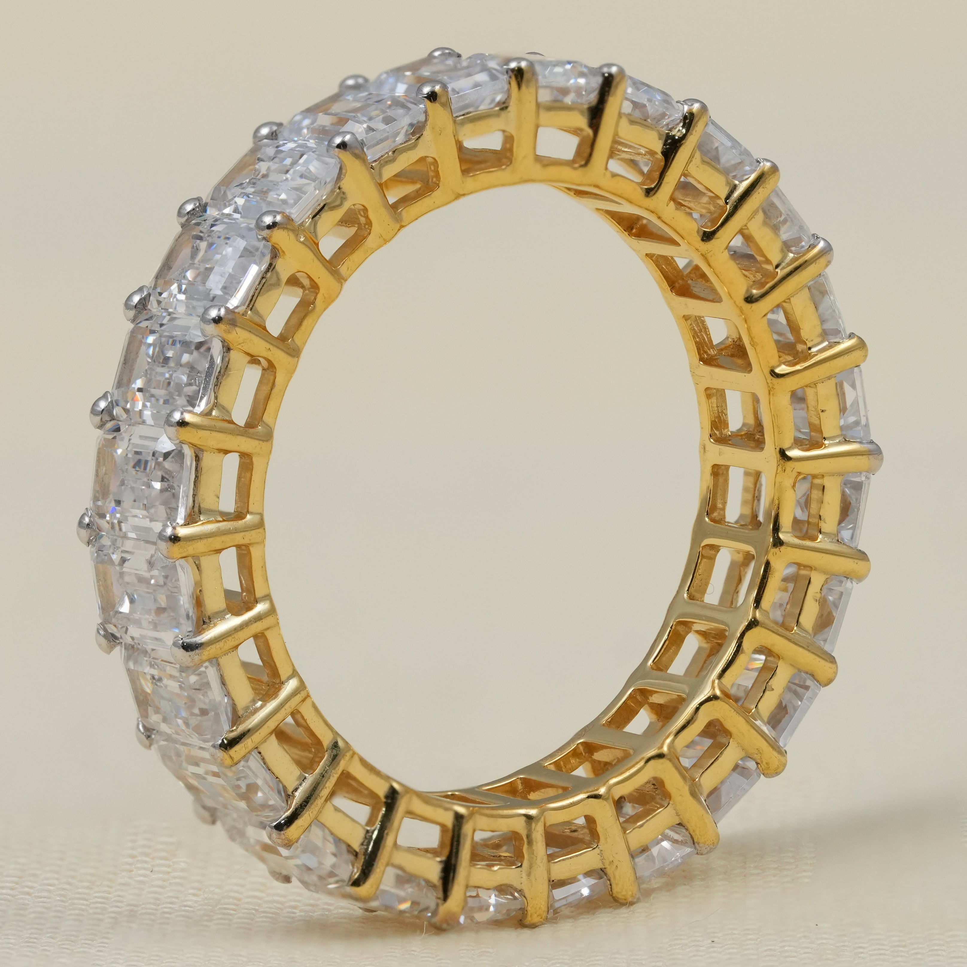 Emerald cut lab grown diamond wedding eternity band