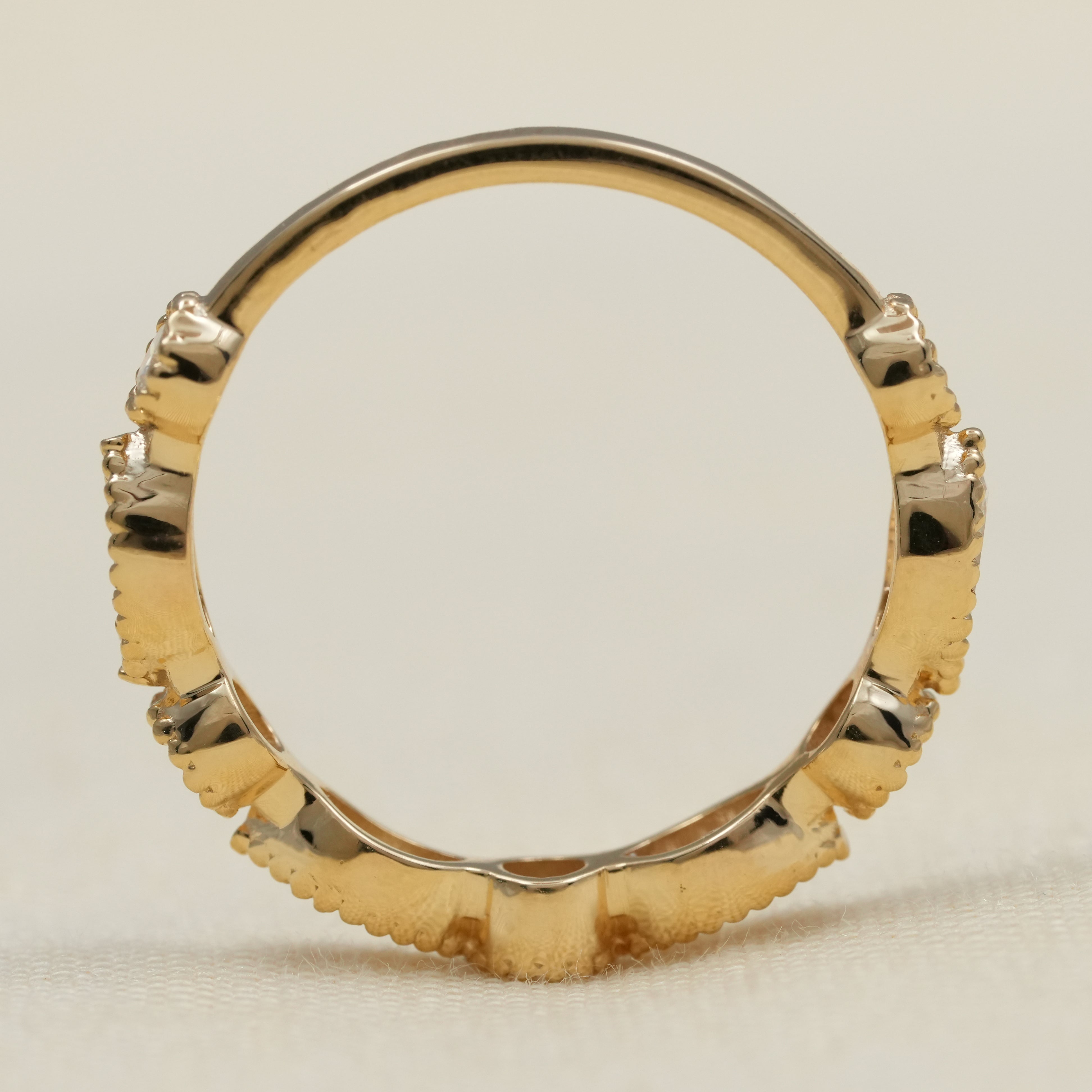 Delicate marquise lab grown diamond stacking ring with beaded edges