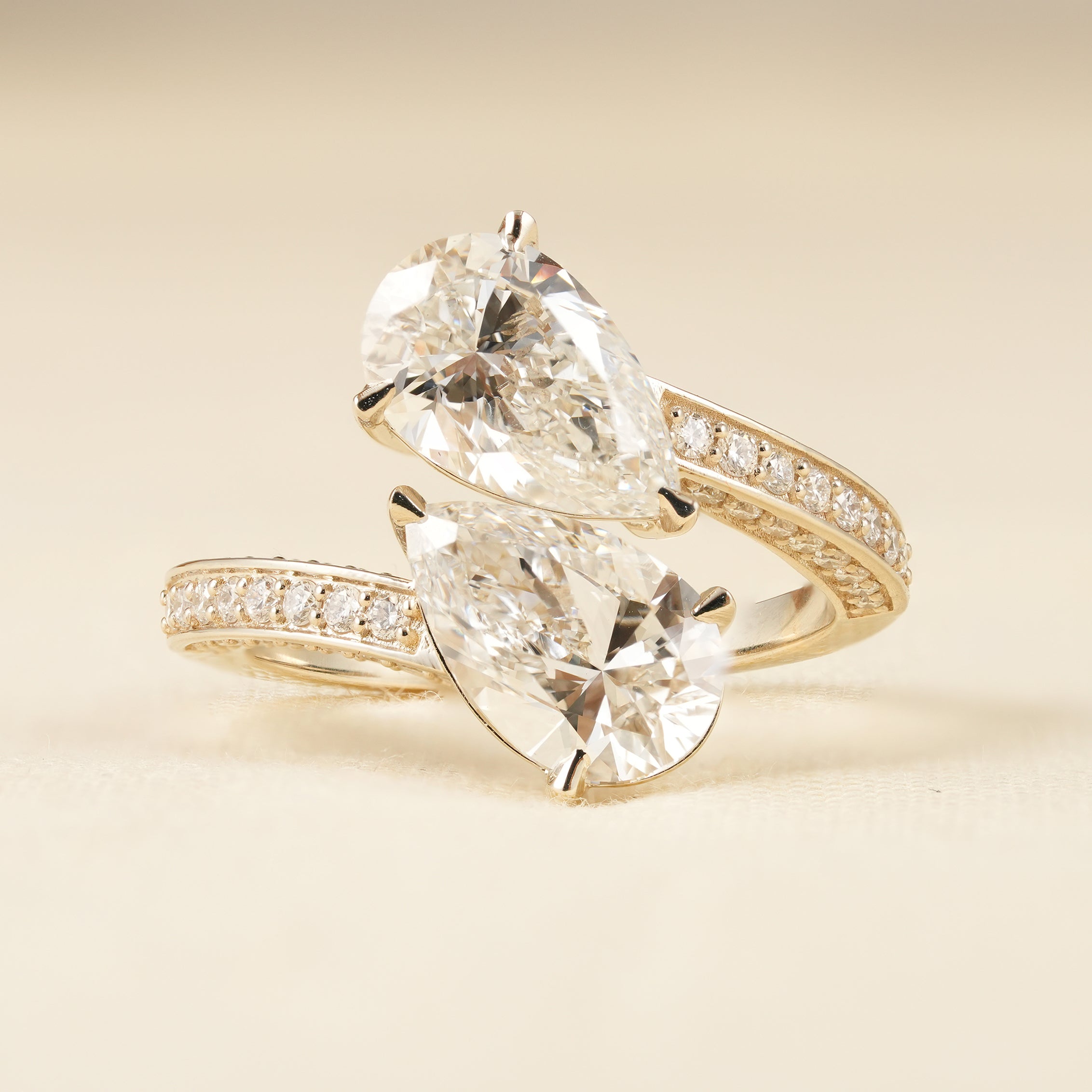 Luxury Bypass Pear Cut Lab Diamond Engagement Ring in Yellow Gold