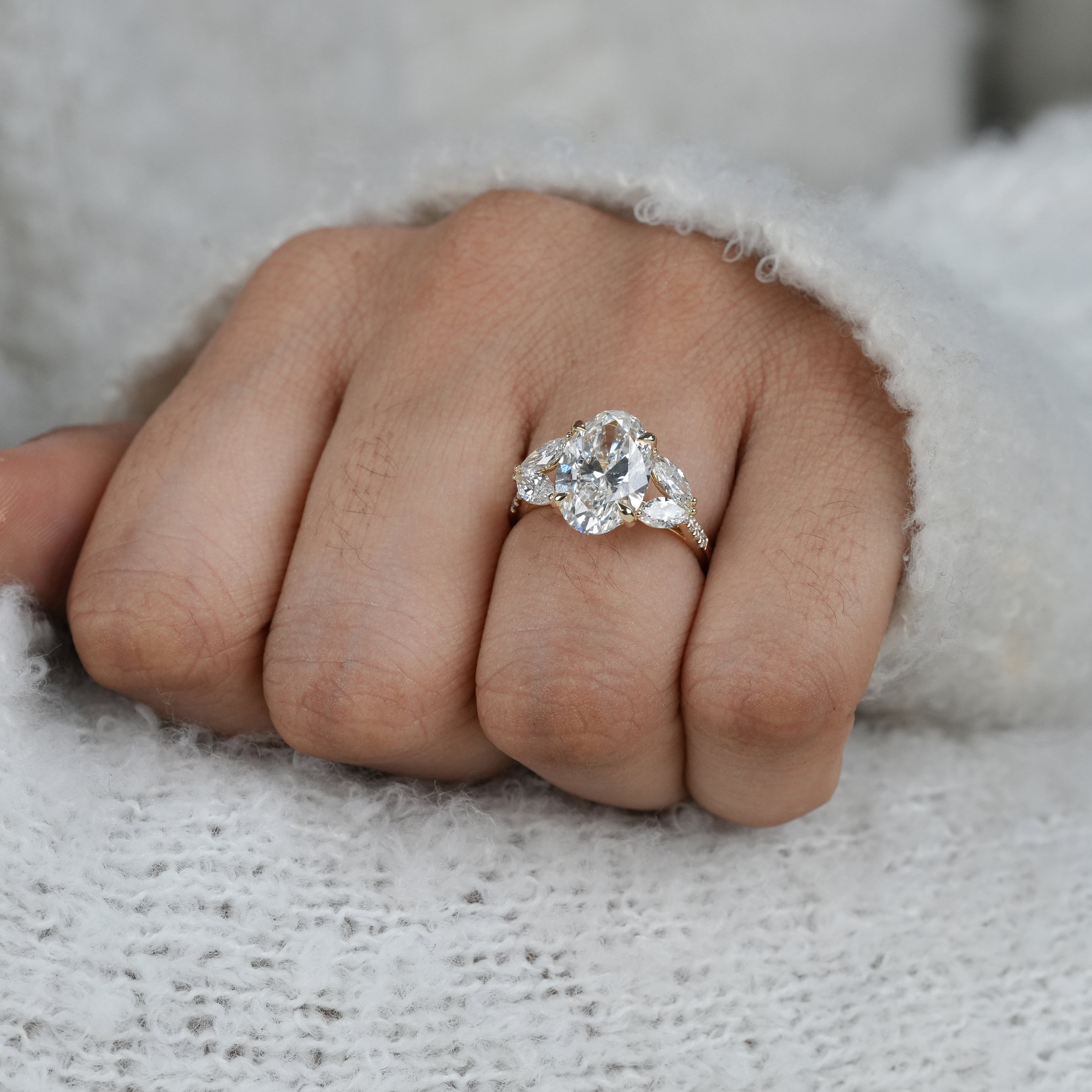 Classic oval lab grown diamond ring with nature inspired design