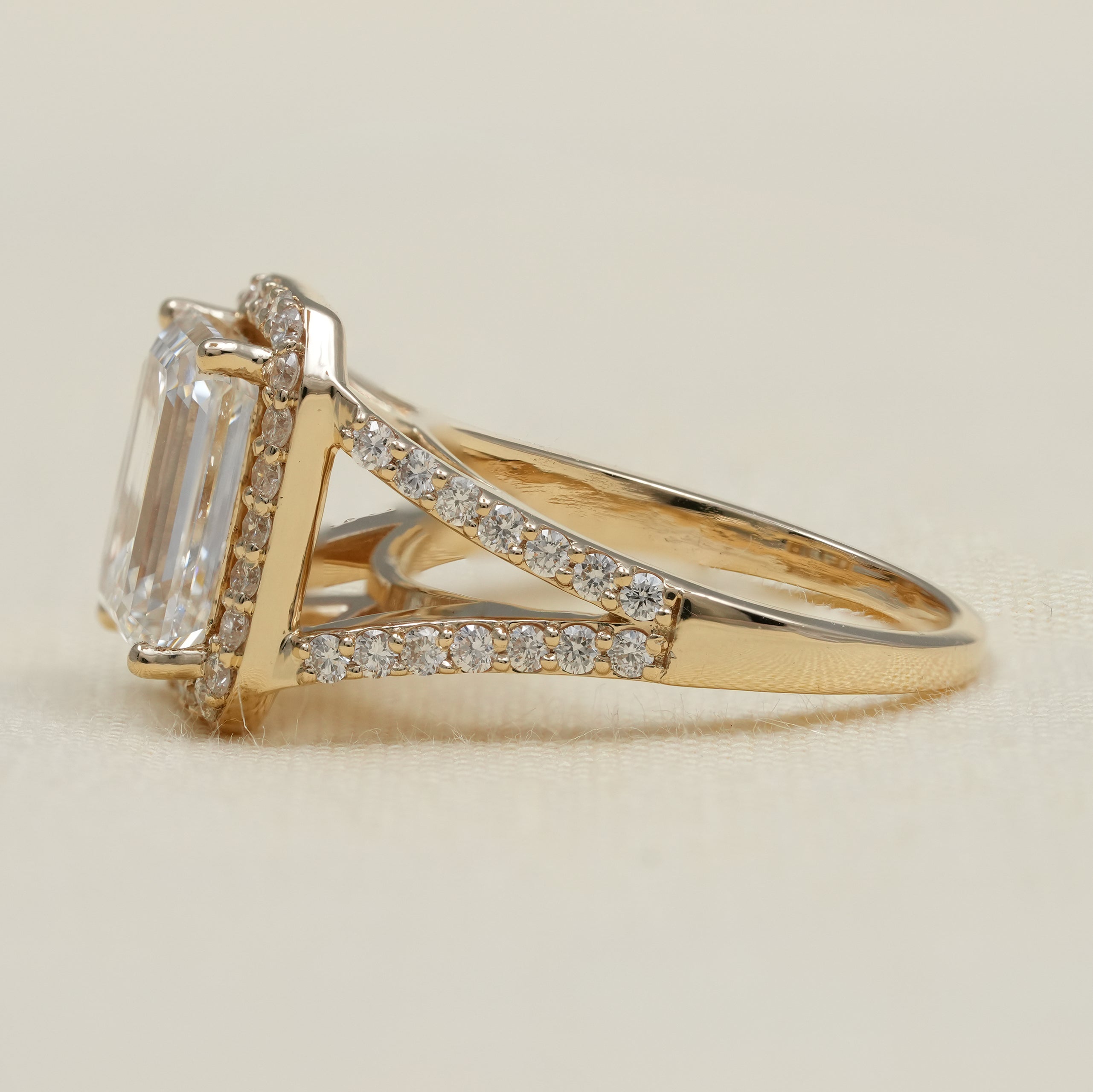 Emerald Cut Diamond Solitaire Halo Engagement Ring