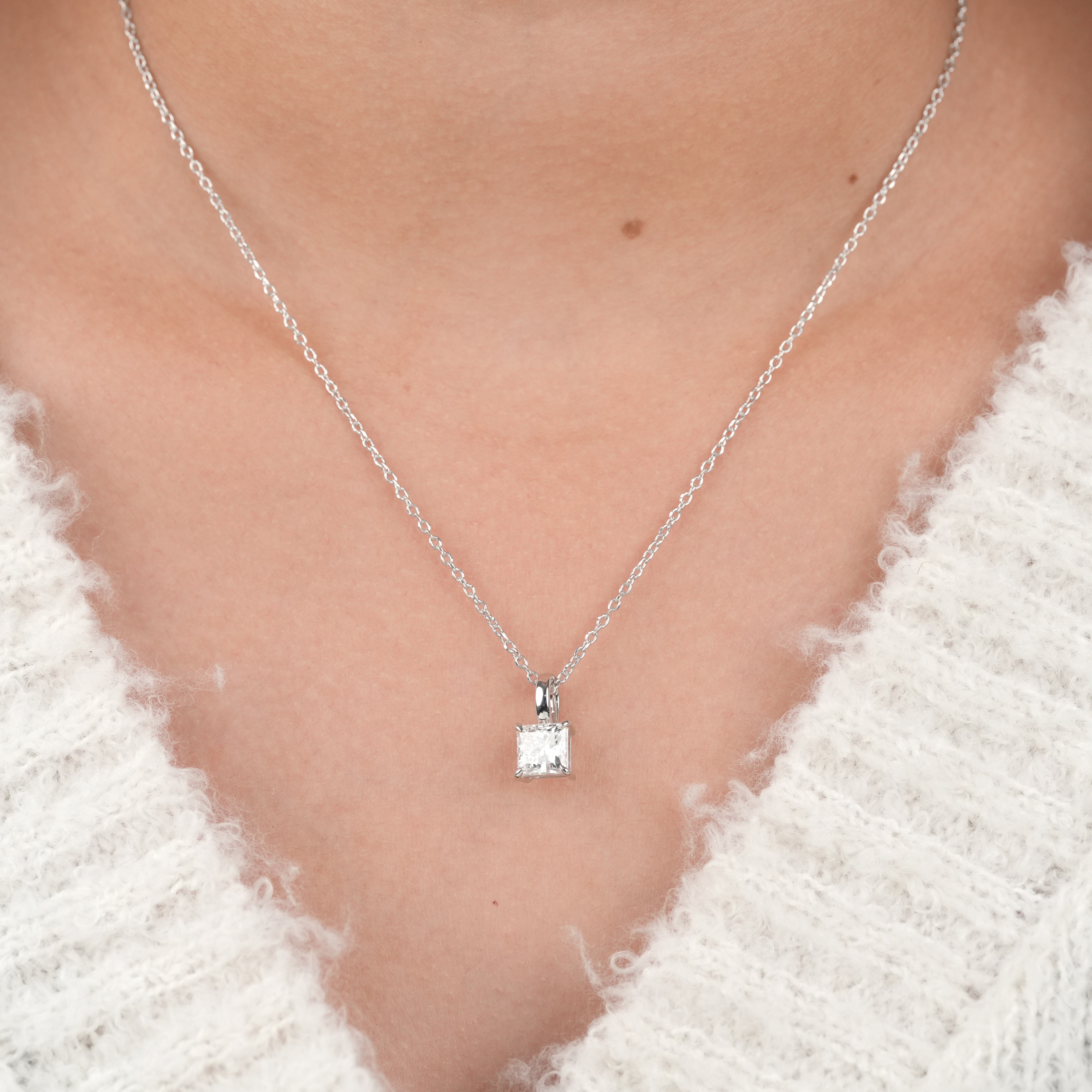 Princess Cut Lab Diamond Solitaire Pendant Necklace