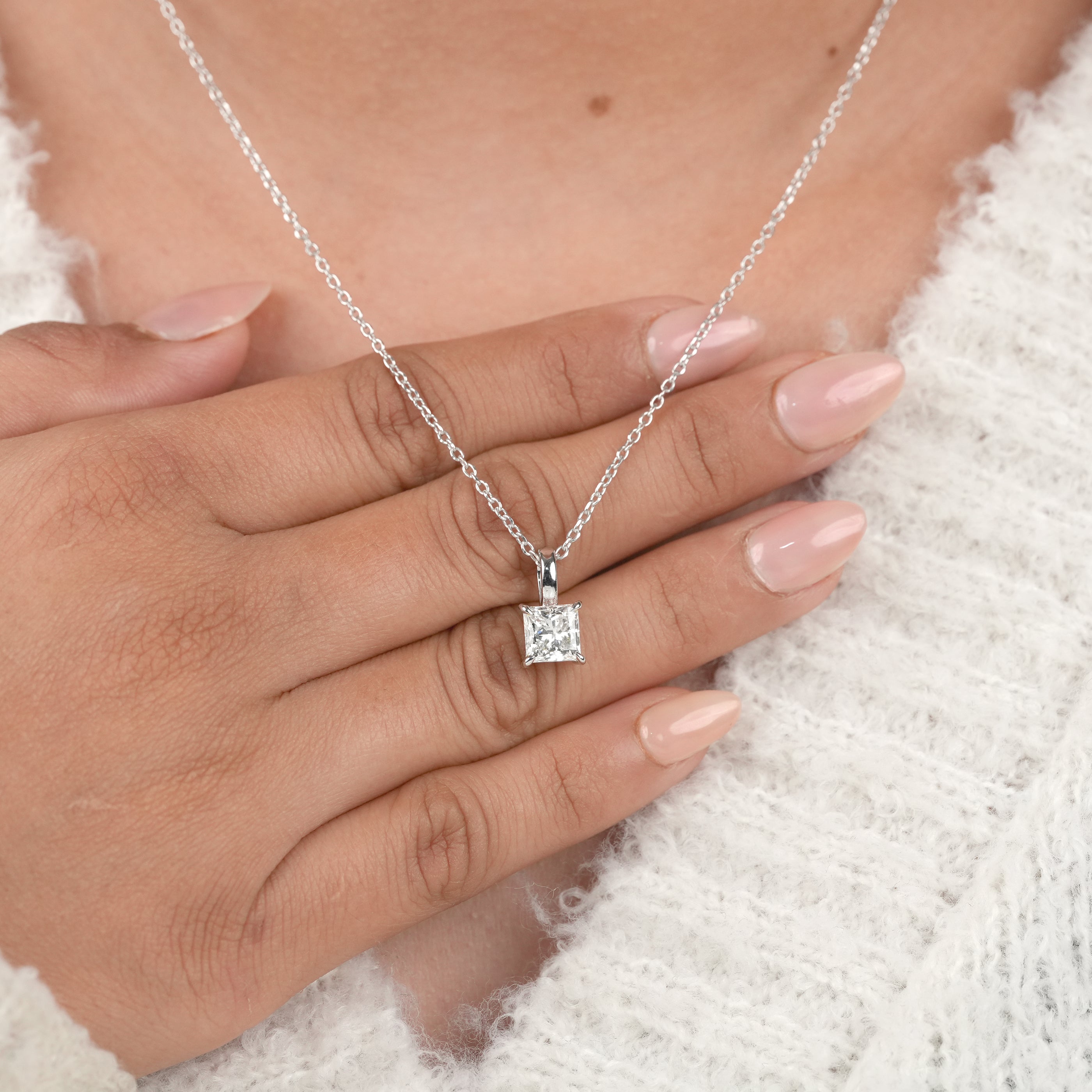 Princess Cut Lab Diamond Solitaire Pendant Necklace
