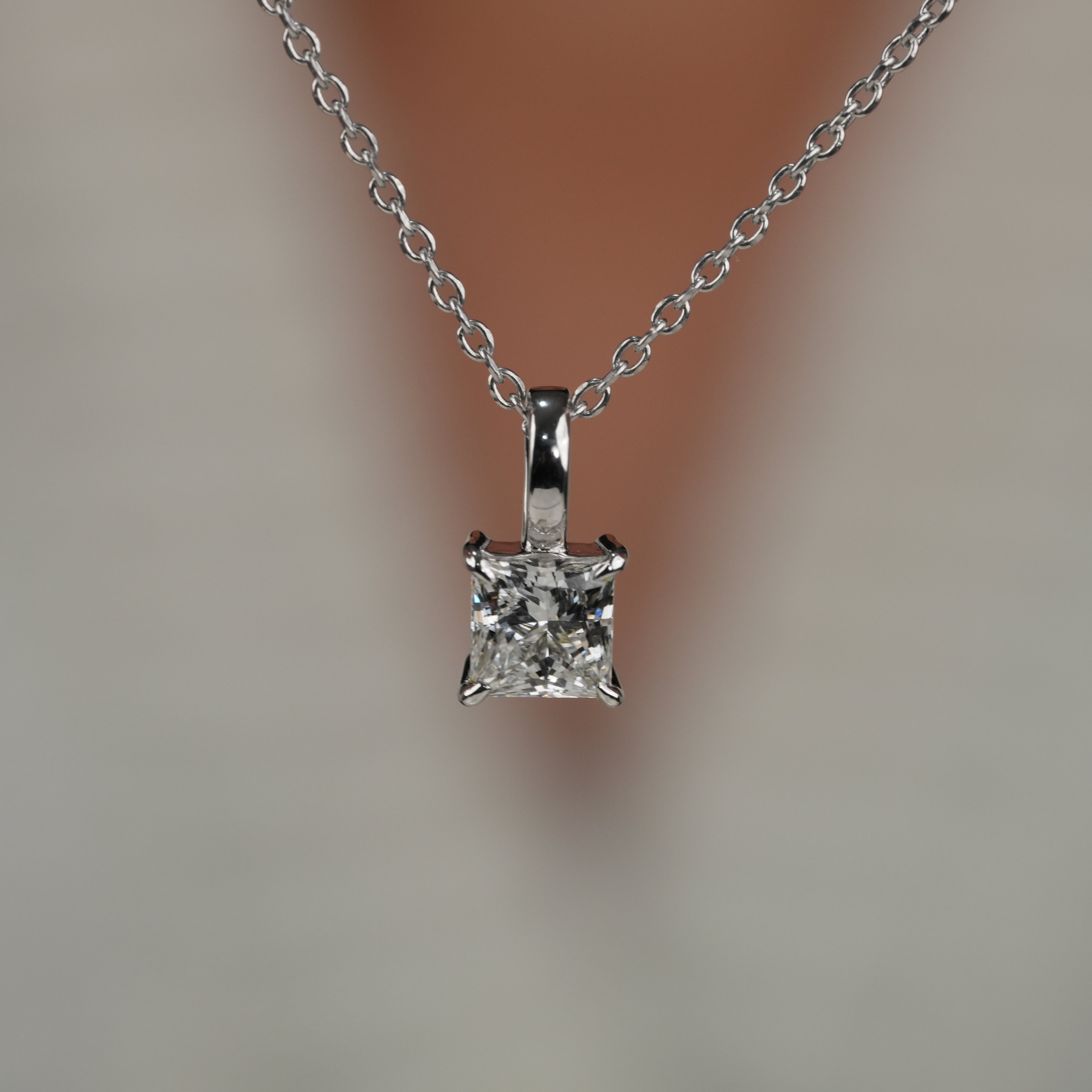 Princess Cut Lab Diamond Solitaire Pendant Necklace