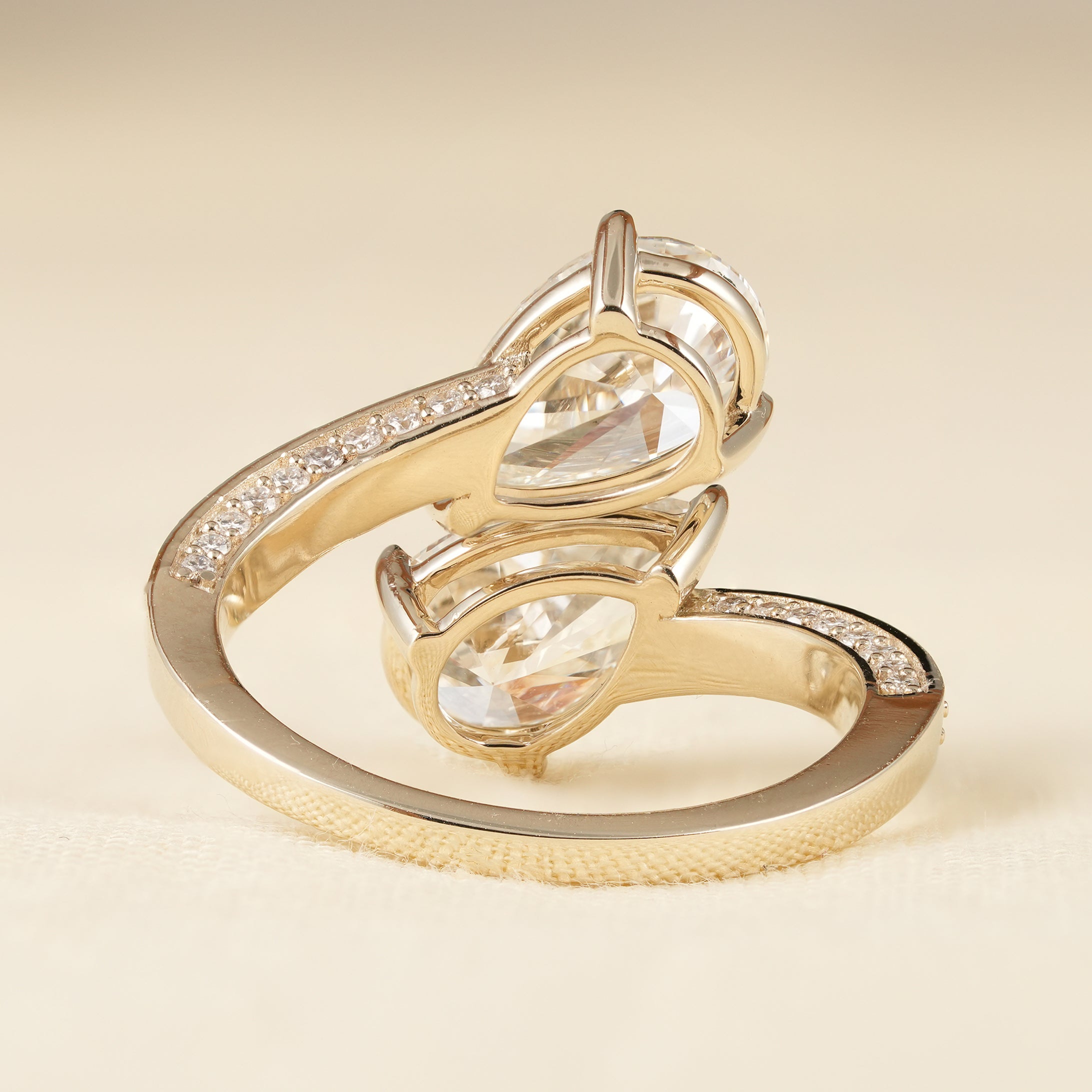 Two Stone Pear Lab Grown Diamond Ring in Solid Gold
