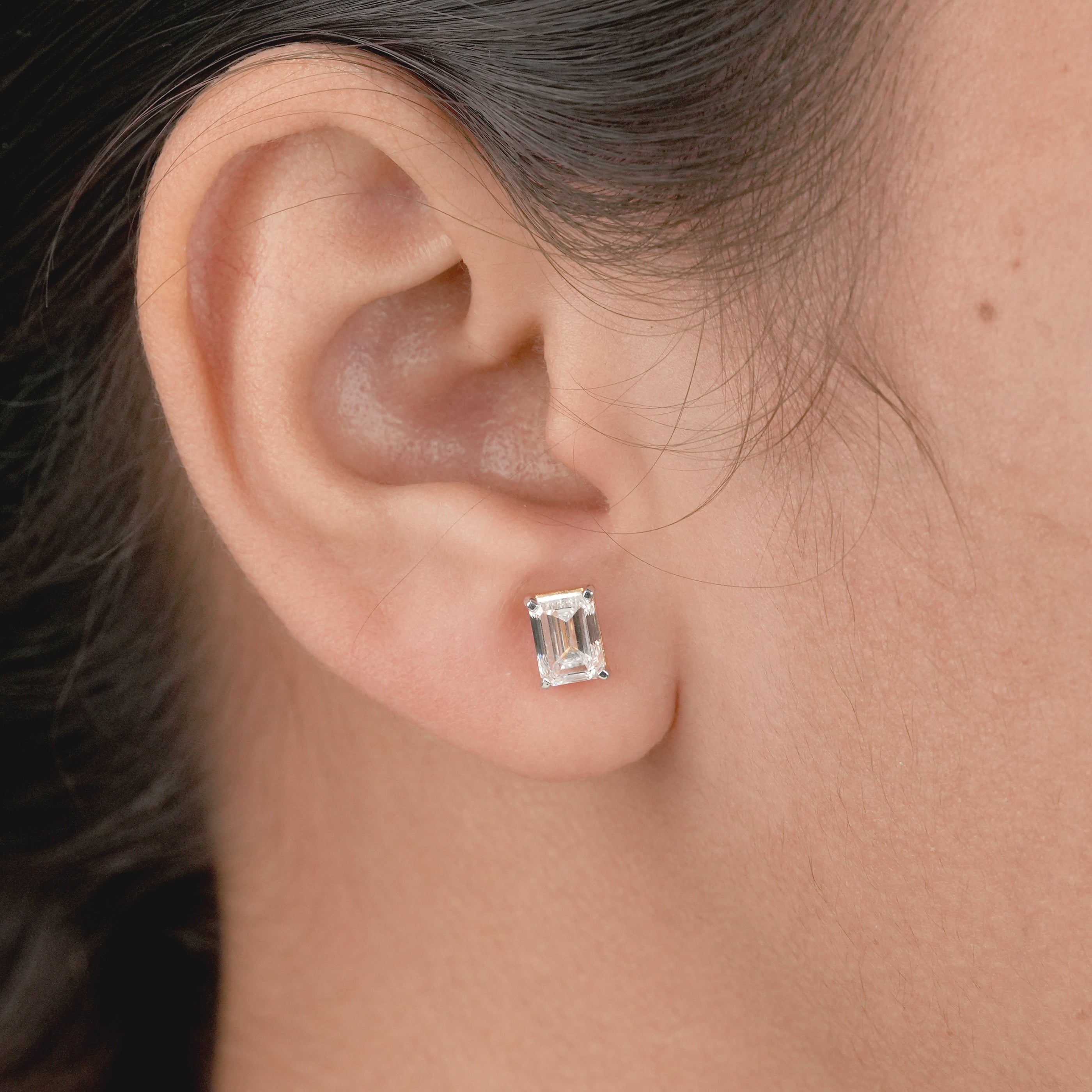 Emerald Cut Lab Diamond Minimalist Stud Earrings