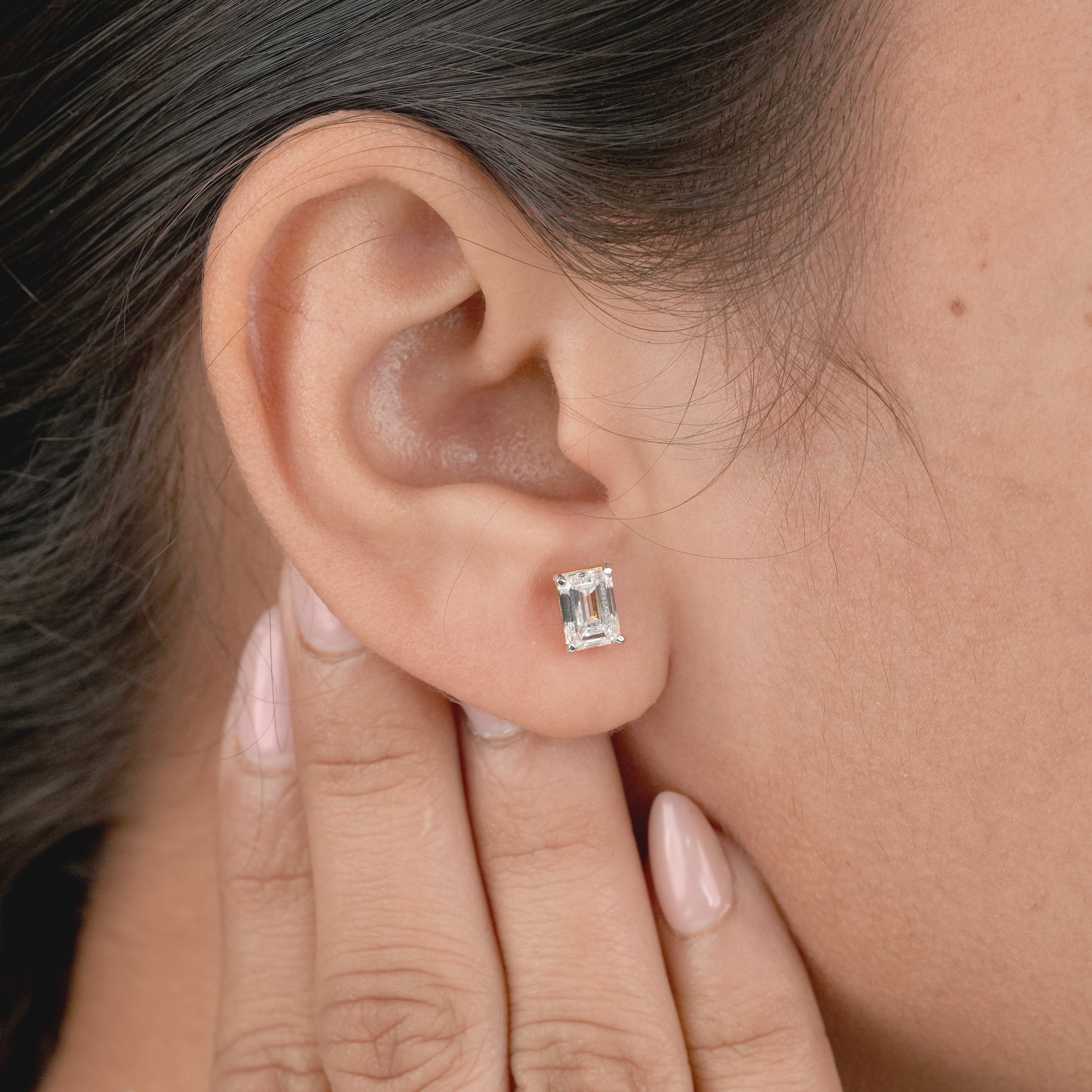 Emerald Cut Lab Diamond Minimalist Stud Earrings