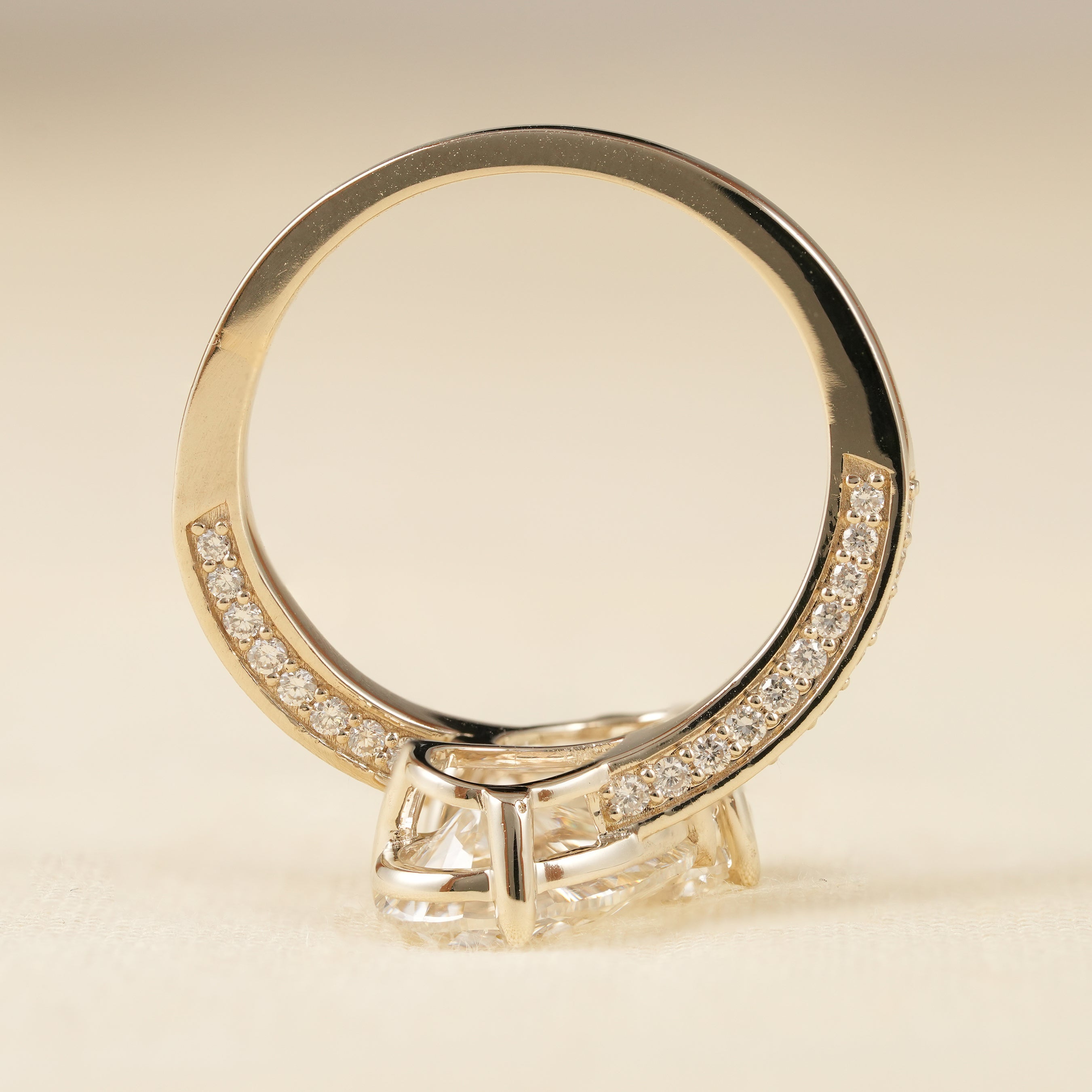 Open Wrap Pear Diamond Ring with Pavé Accent Band