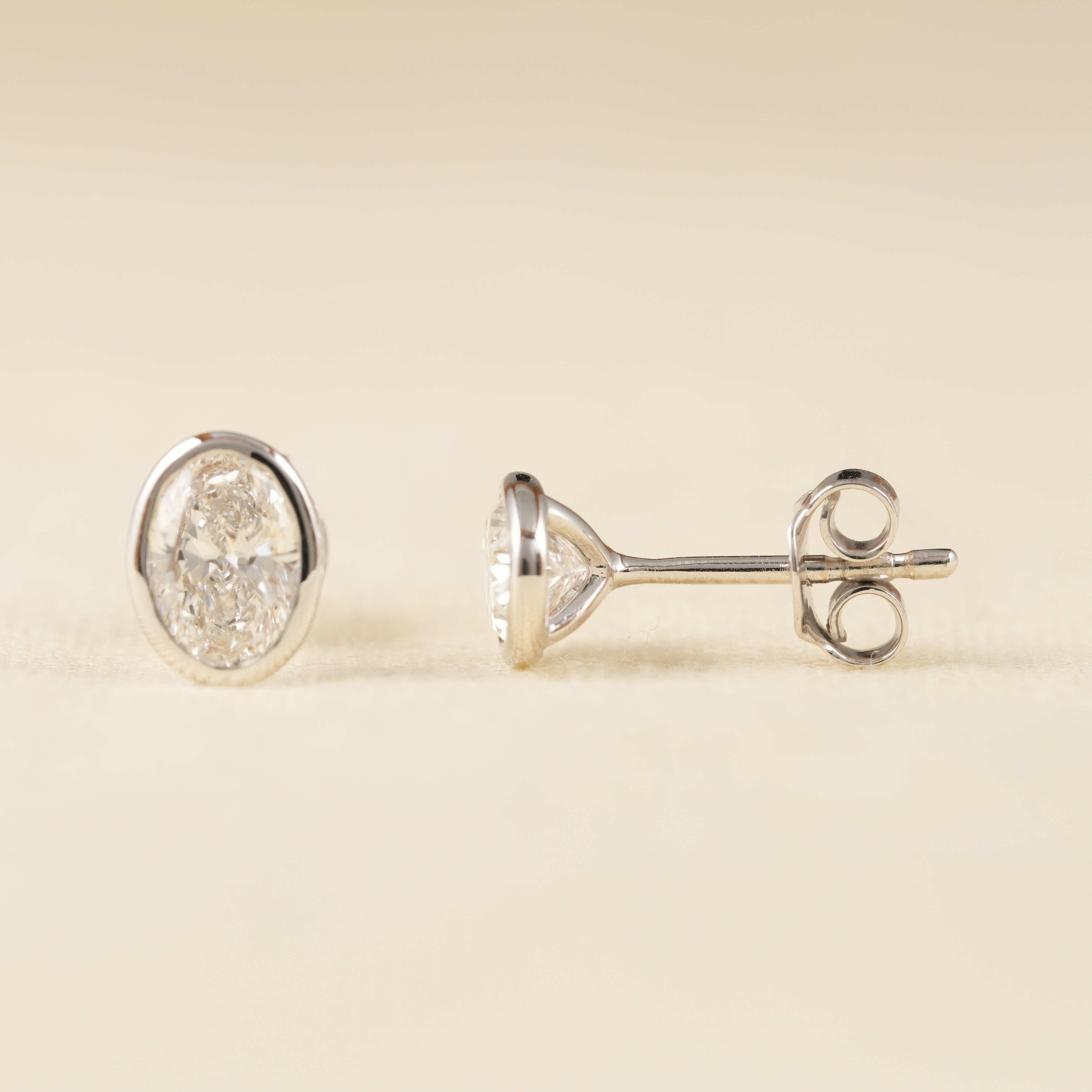 Minimalist Oval Diamond Bezel Stud Earrings for Everyday Wear