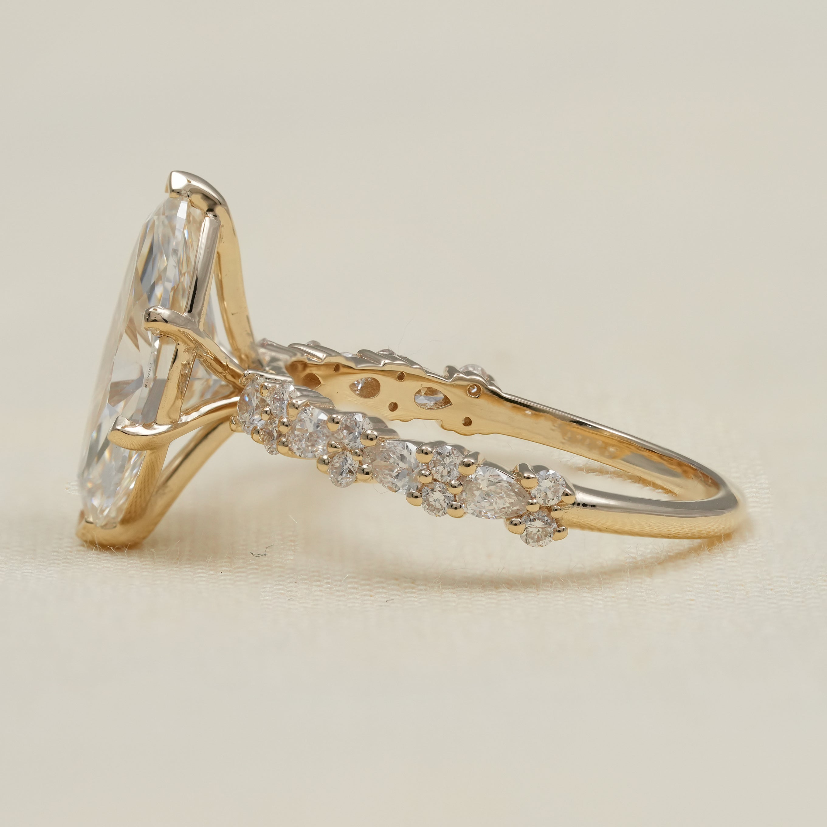 Yellow gold marquise lab grown diamond engagement ring