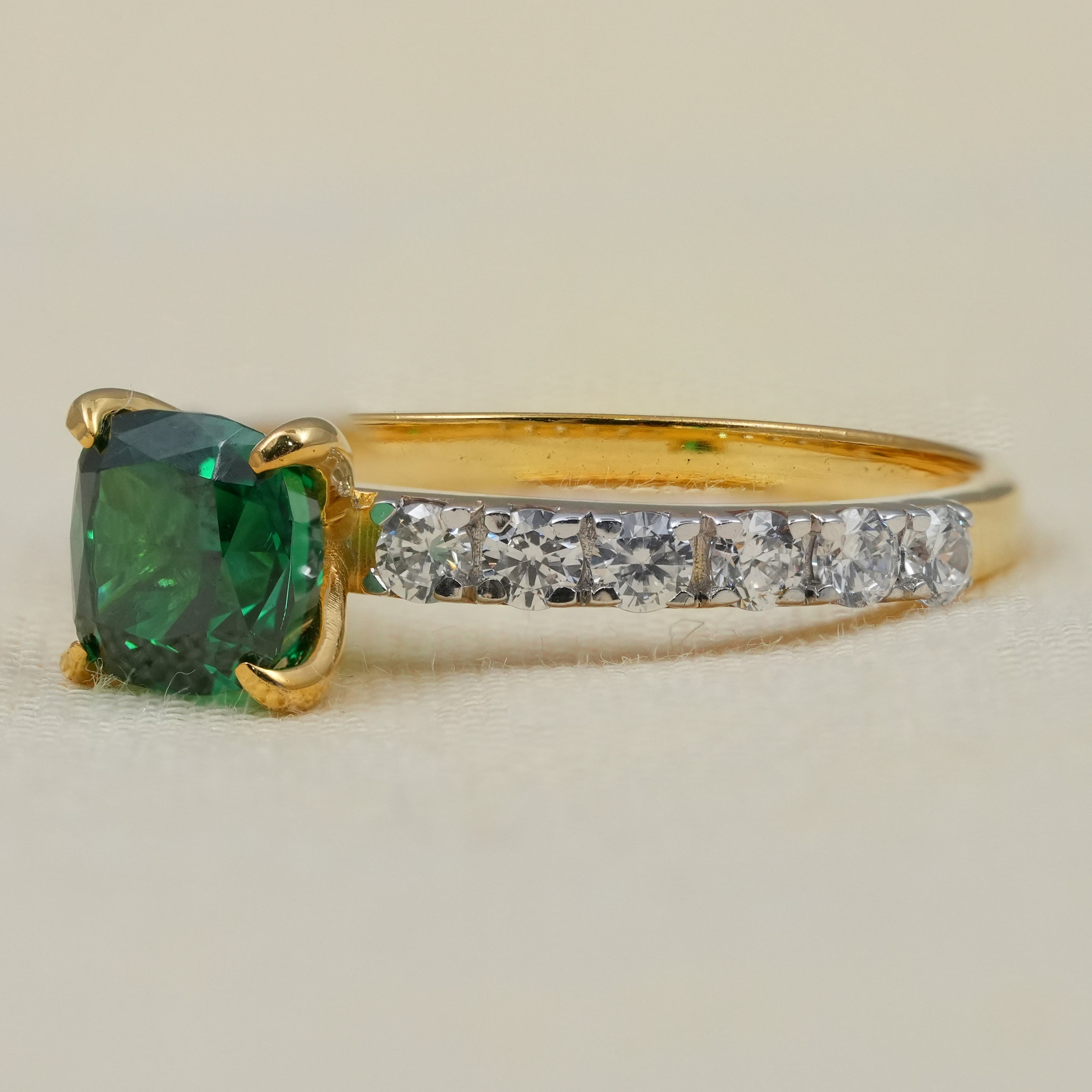 Elegant cushion lab grown diamond ring with sparkling side stones