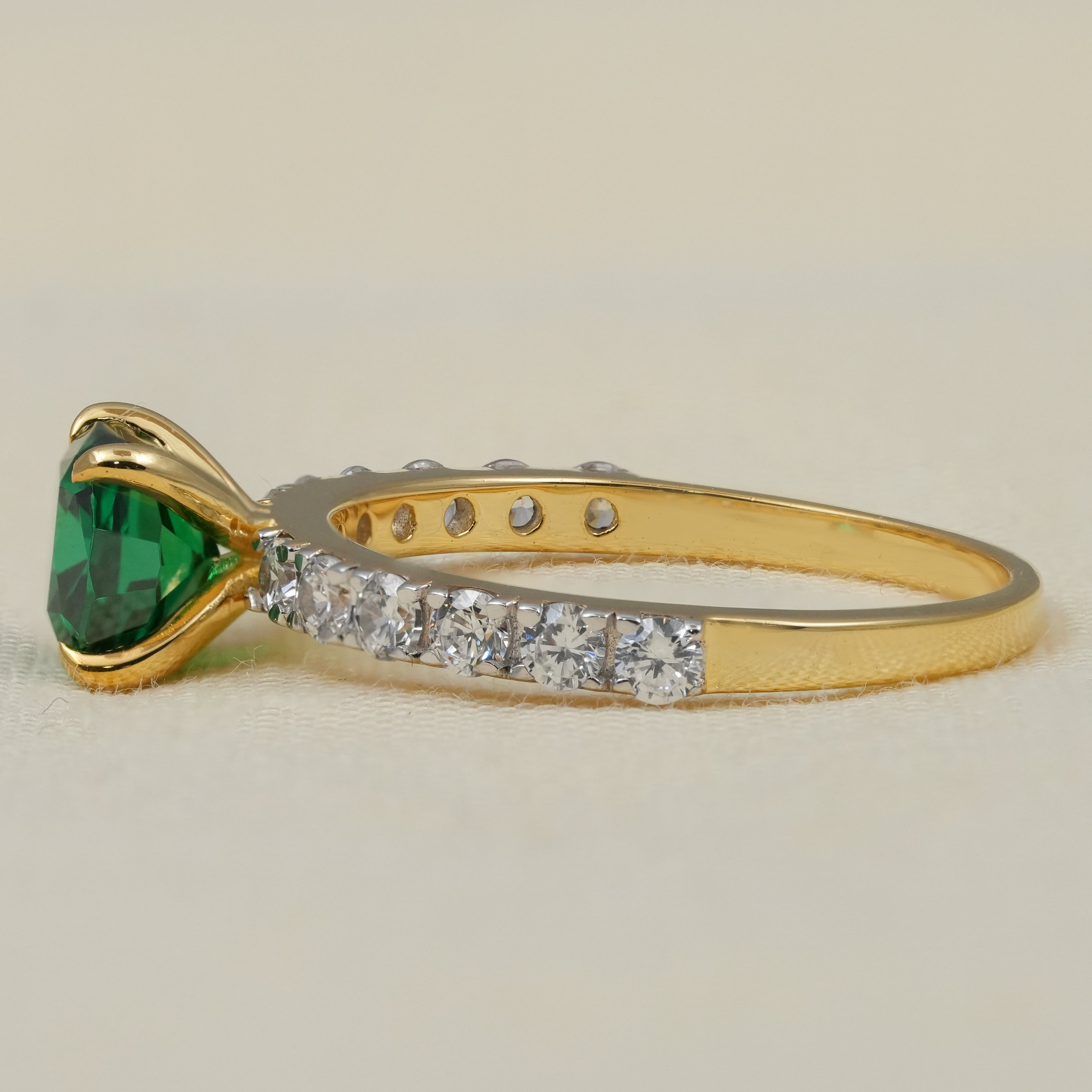 Cushion Cut Emerald Stone Diamond Engagement Ring