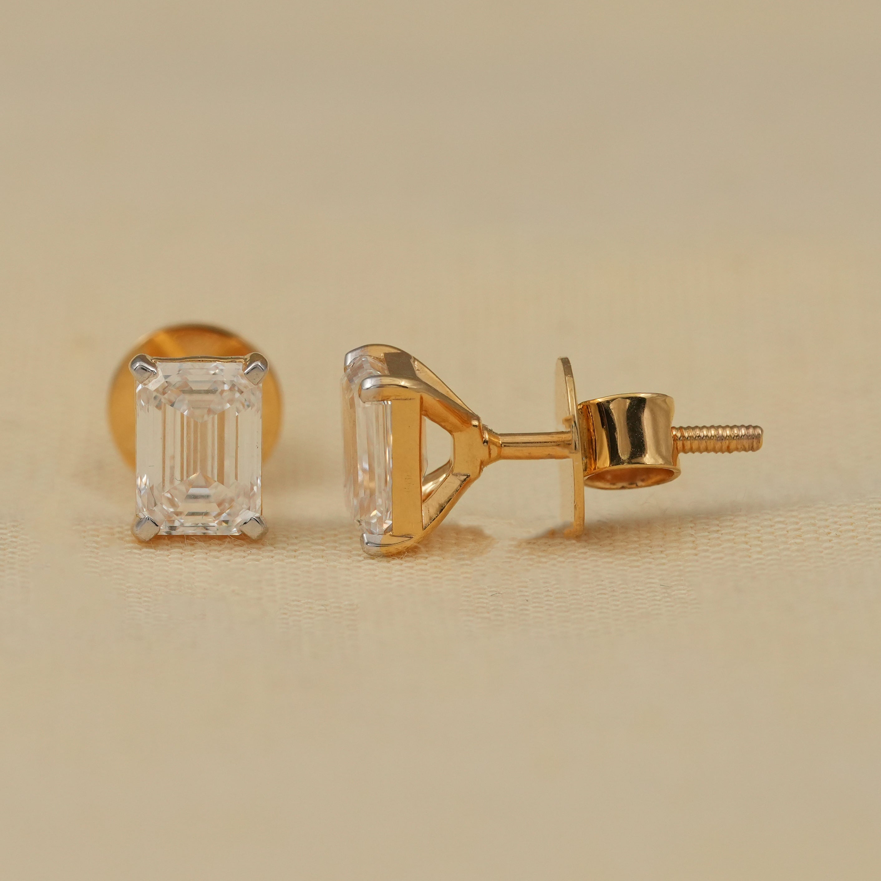 Emerald Cut Lab Diamond Minimalist Stud Earrings