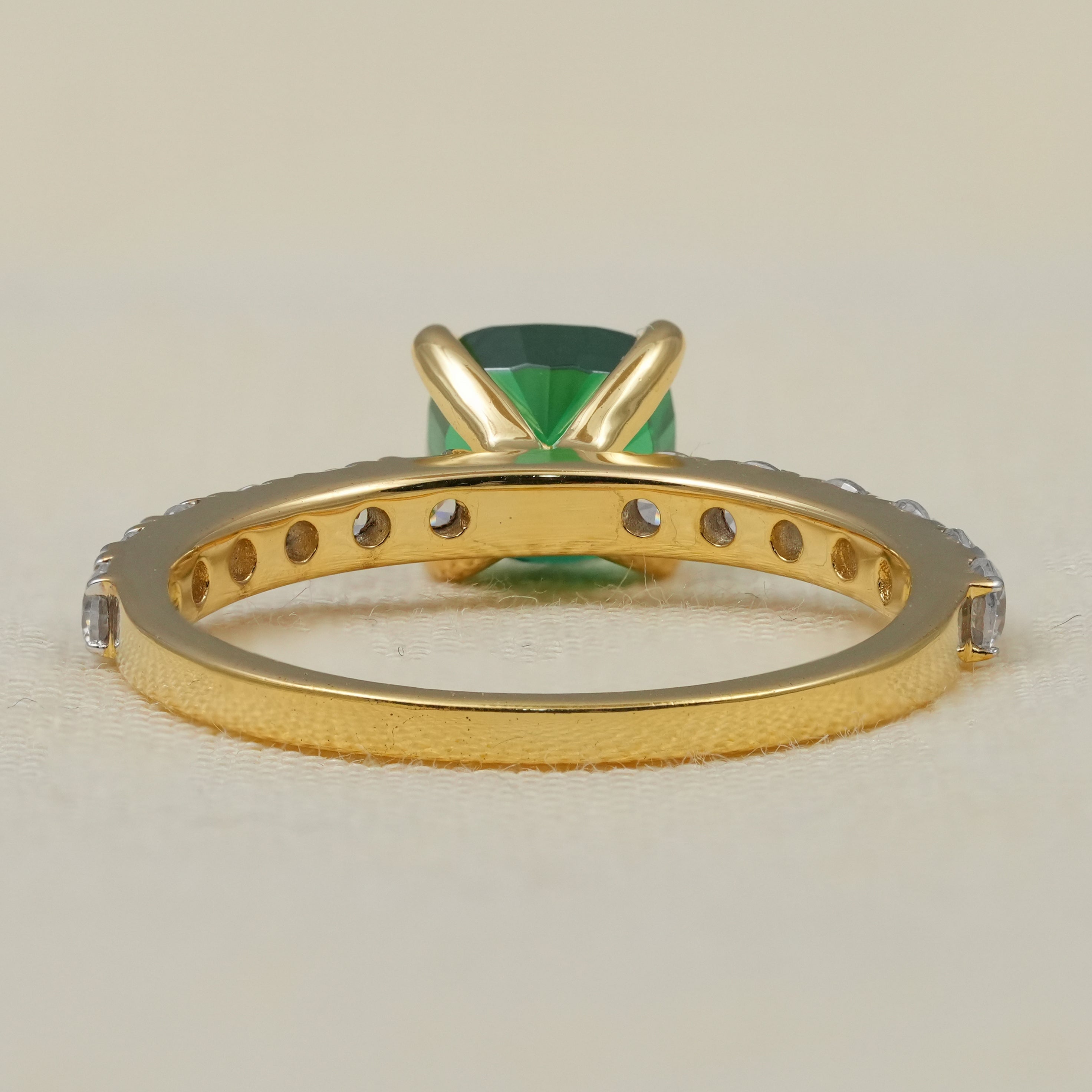 Cushion Cut Emerald Stone Diamond Engagement Ring