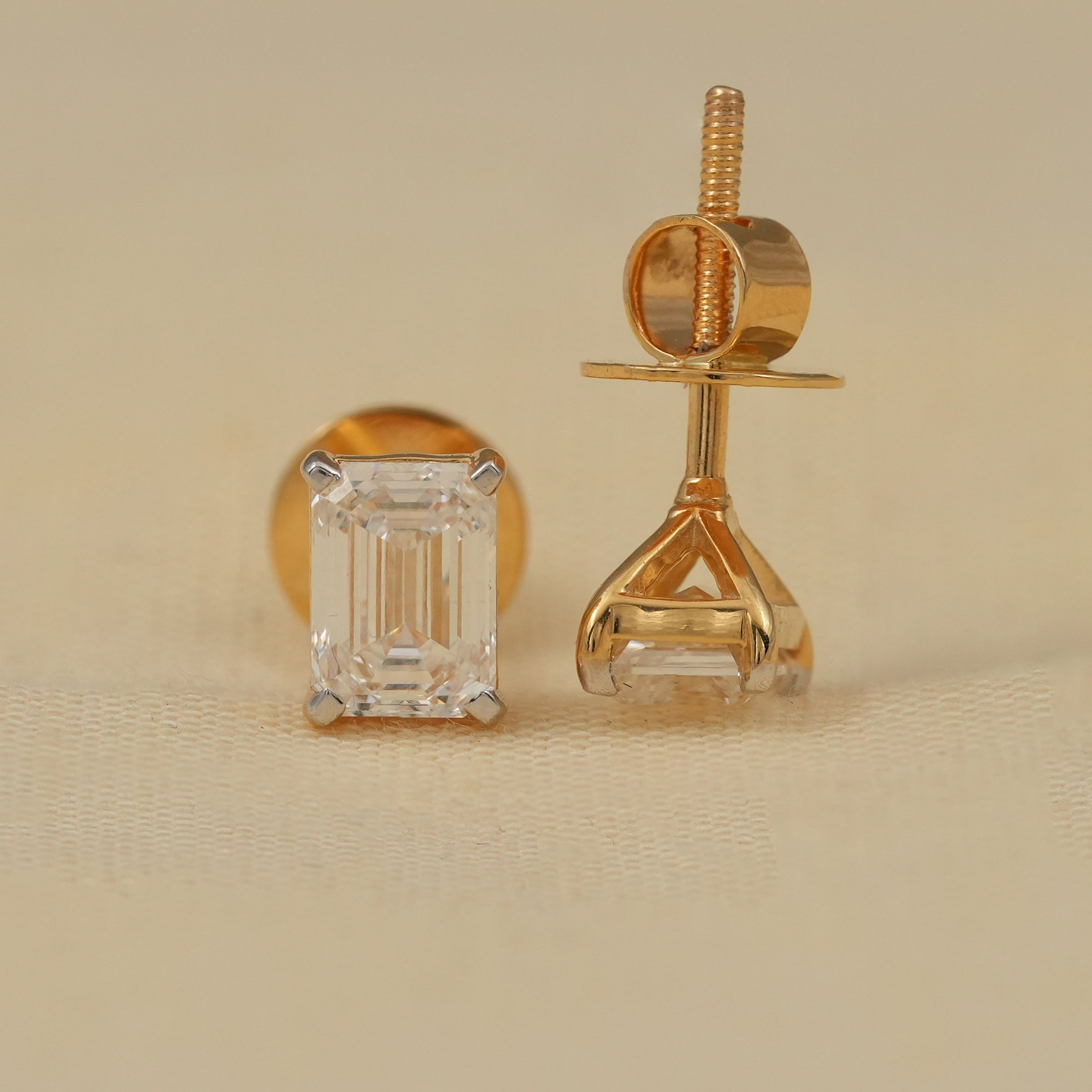 Emerald Cut Lab Diamond Minimalist Stud Earrings