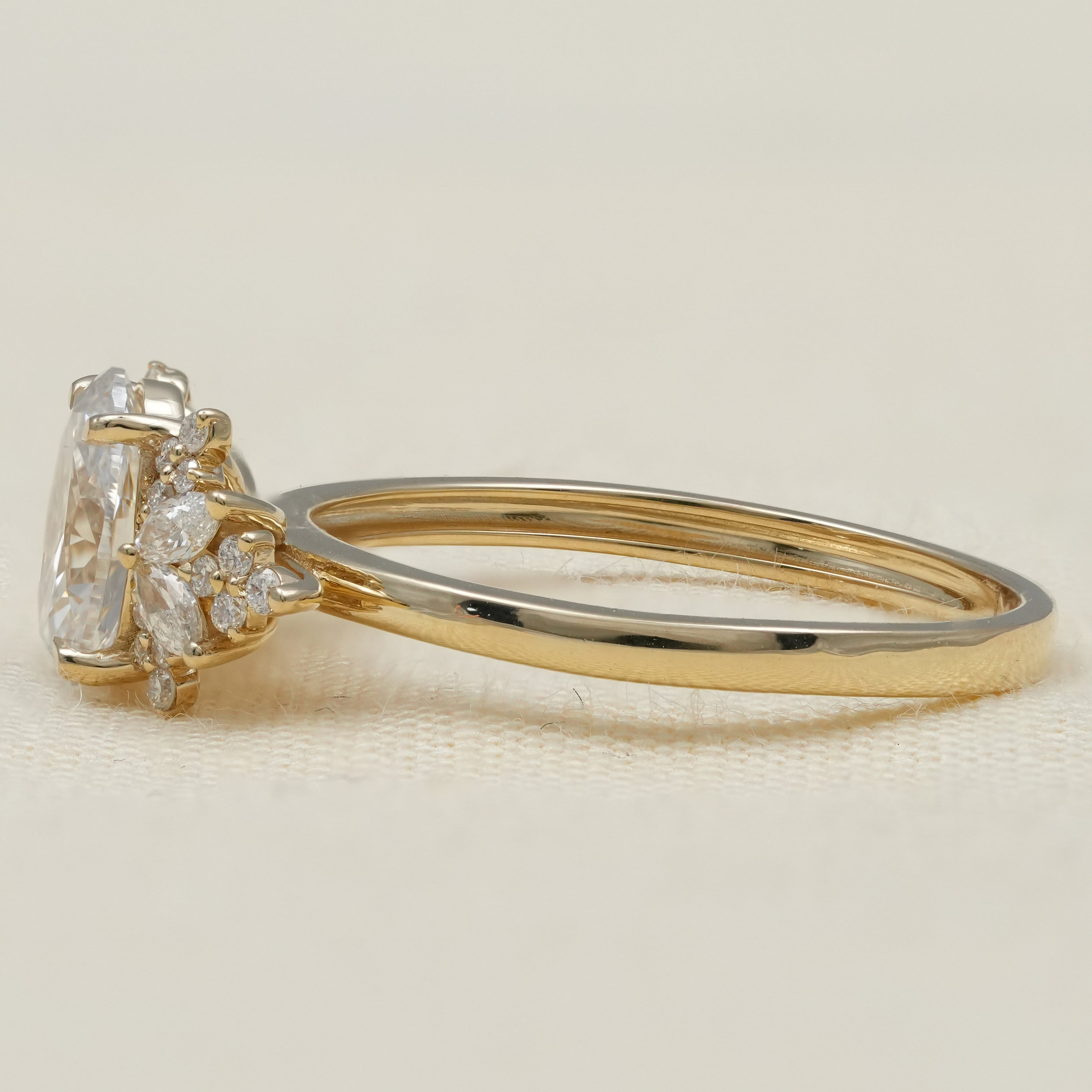 Fine jewelry oval lab grown diamond ring with floral side stones