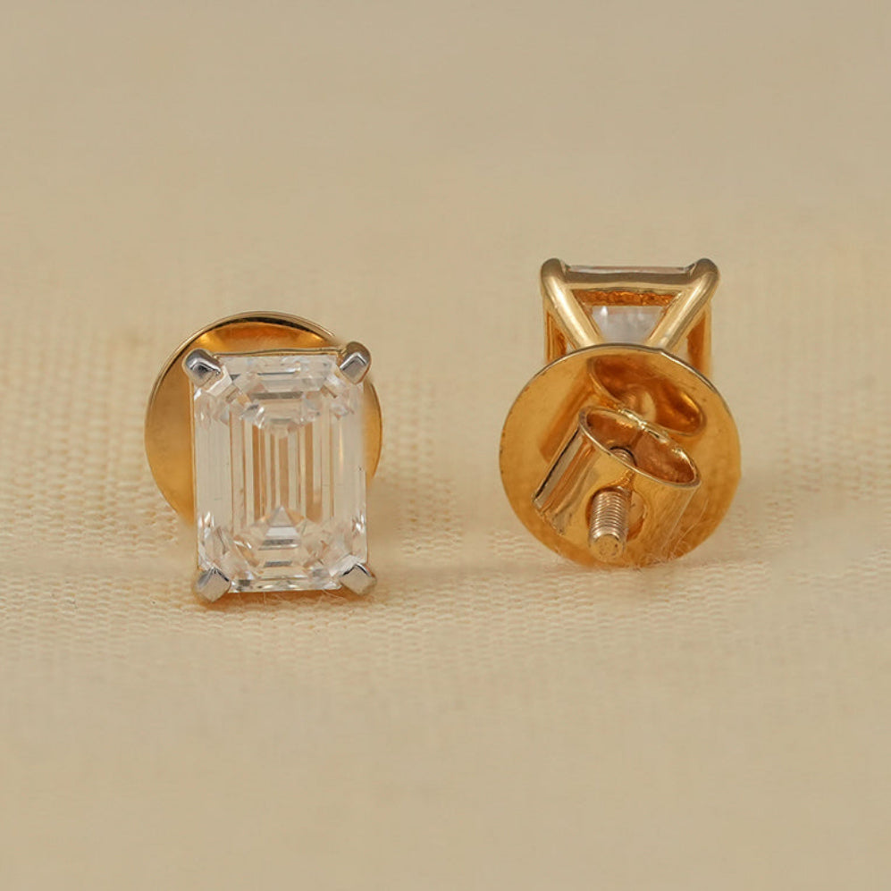 Emerald Cut Lab Diamond Minimalist Stud Earrings