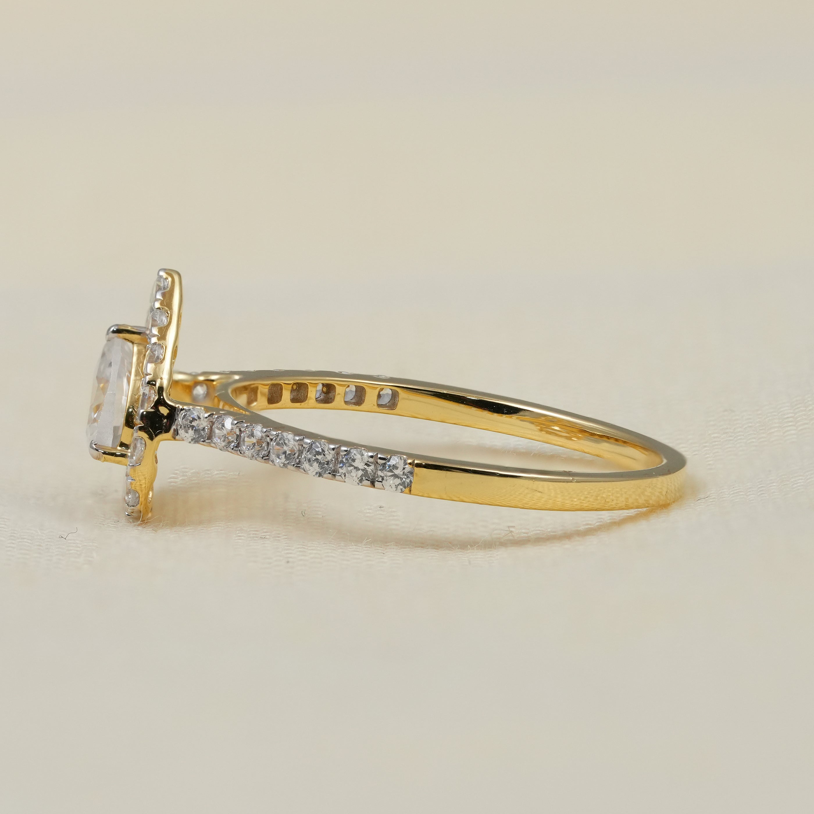 Romantic heart lab grown diamond engagement ring with pear halo frame