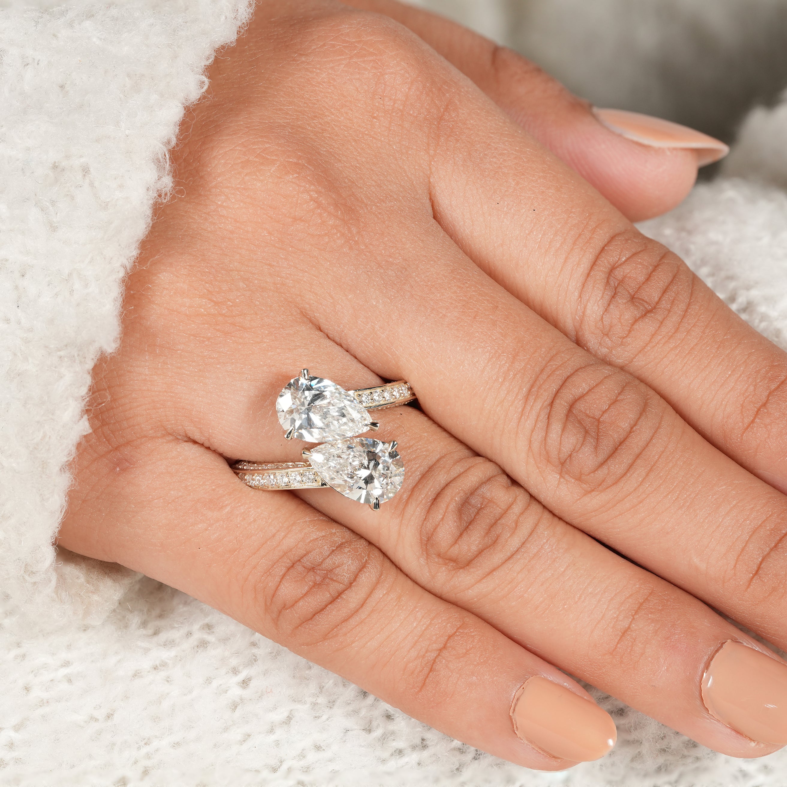 Yellow Gold Pear Shaped Lab Diamond Statement Engagement Ring