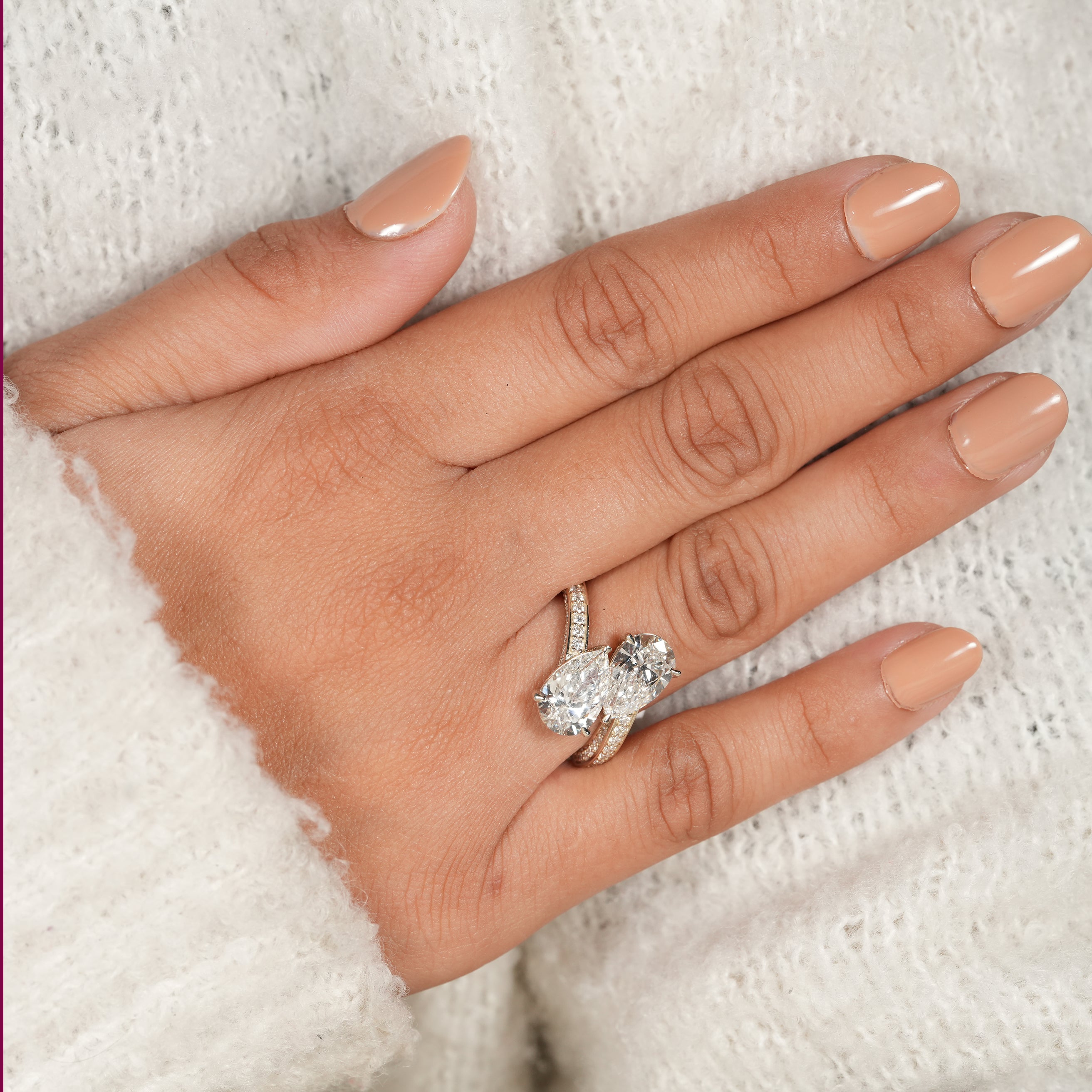 Contemporary Pear Diamond Toi et Moi Engagement Ring