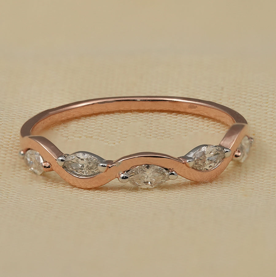 Classic Marquise Lab Diamond Wave Band Wedding Ring