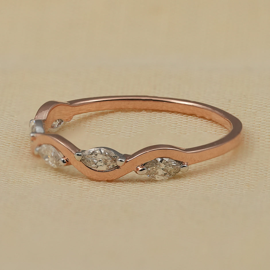 Classic Marquise Lab Diamond Wave Band Wedding Ring