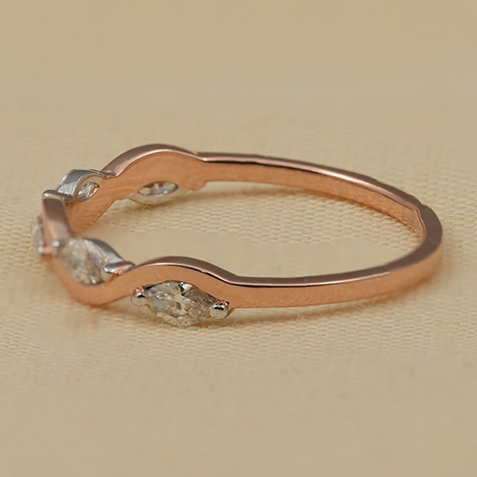 Classic Marquise Lab Diamond Wave Band Wedding Ring