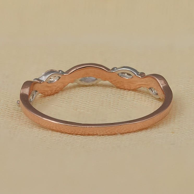 Classic Marquise Lab Diamond Wave Band Wedding Ring