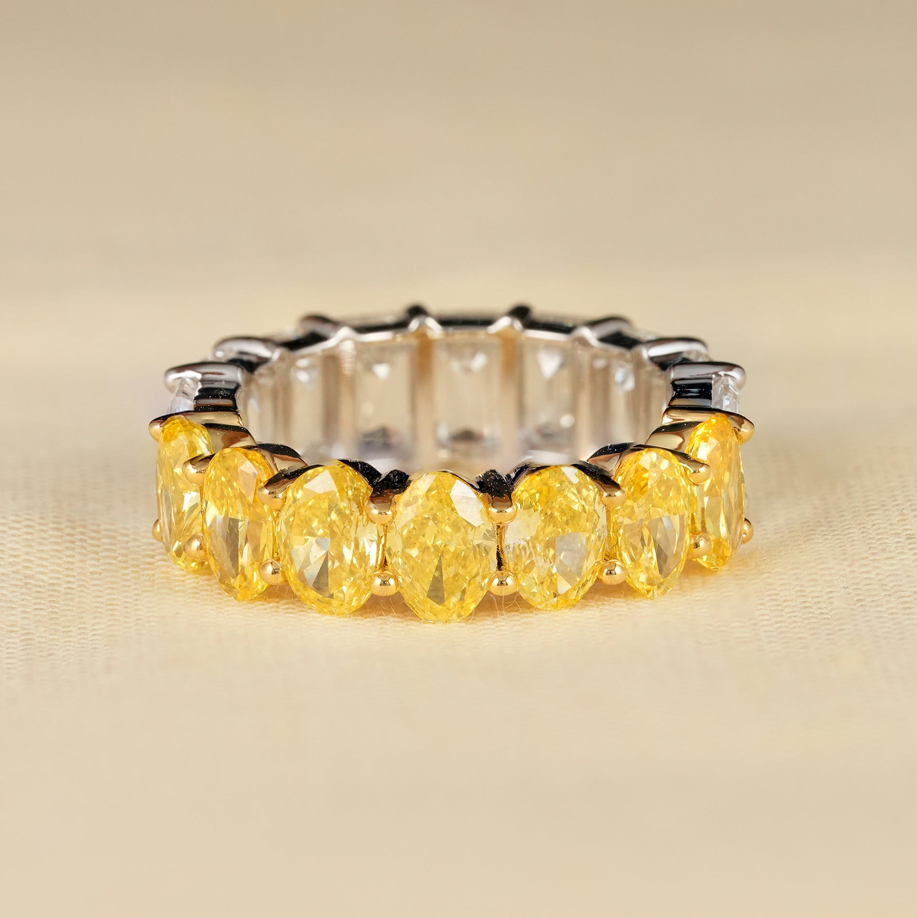 Luxury Lab Diamond Eternity Ring with Yellow and White Stones