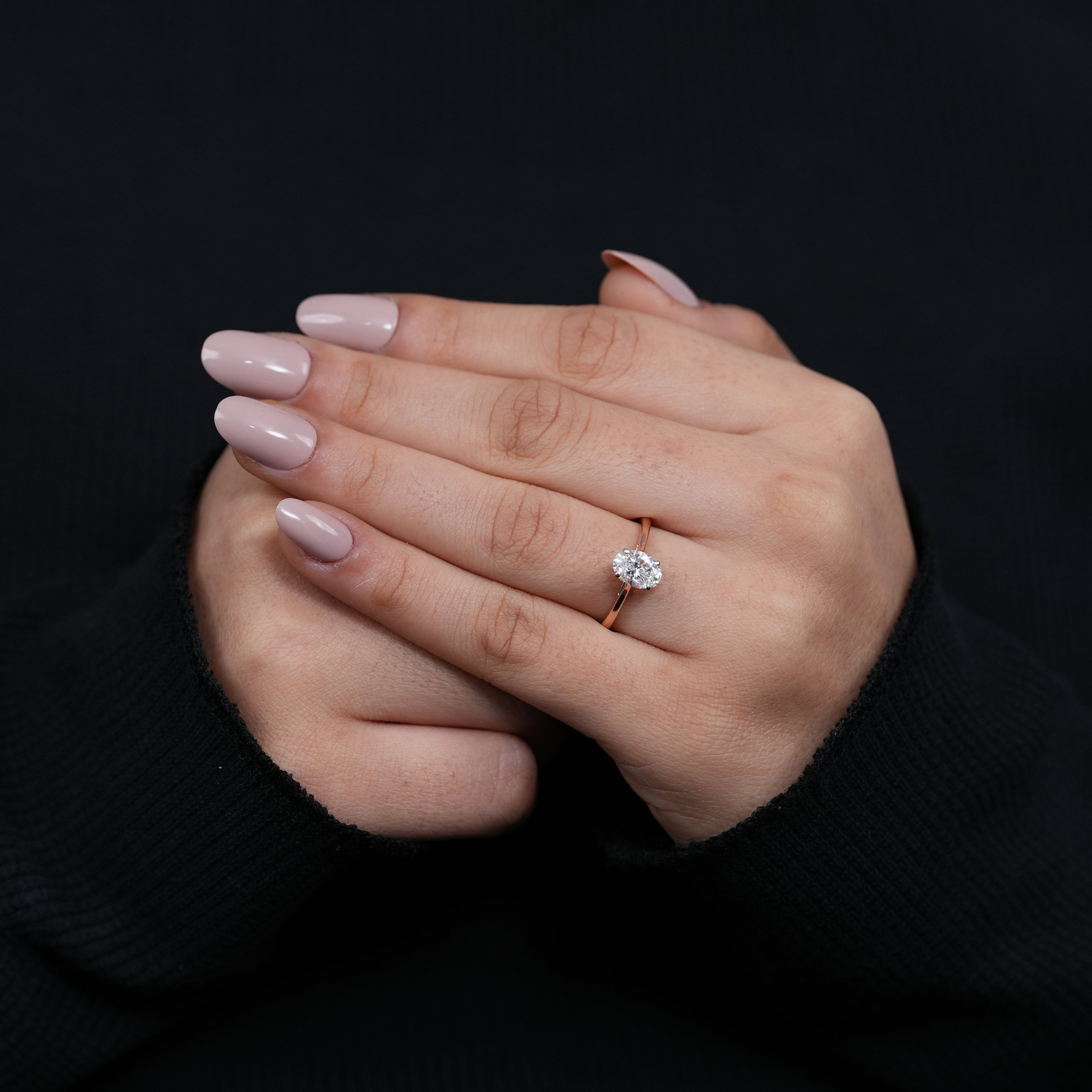 Minimal oval solitaire ring crafted with lab grown diamond for proposals