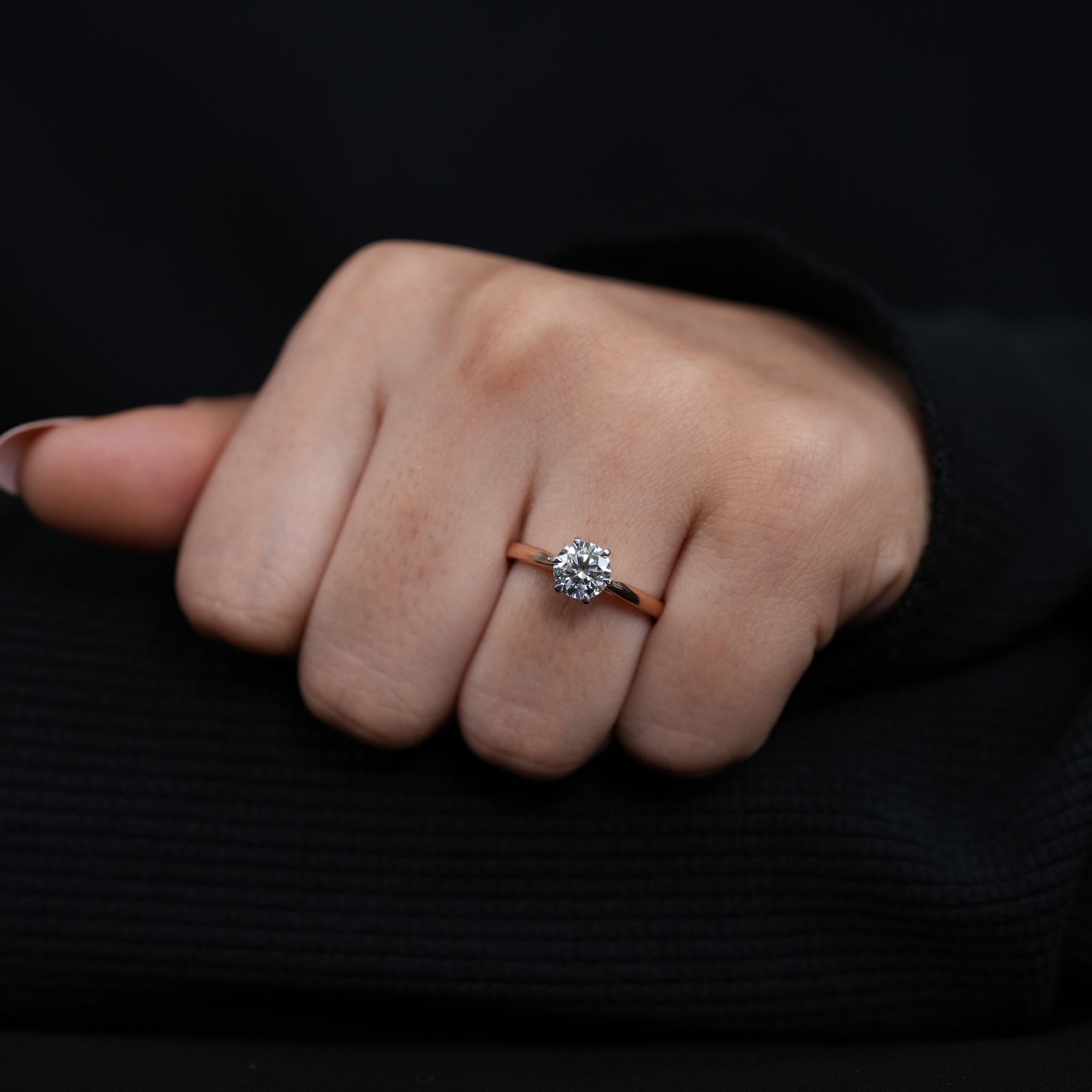 Romantic round solitaire engagement ring designed with lab grown diamond