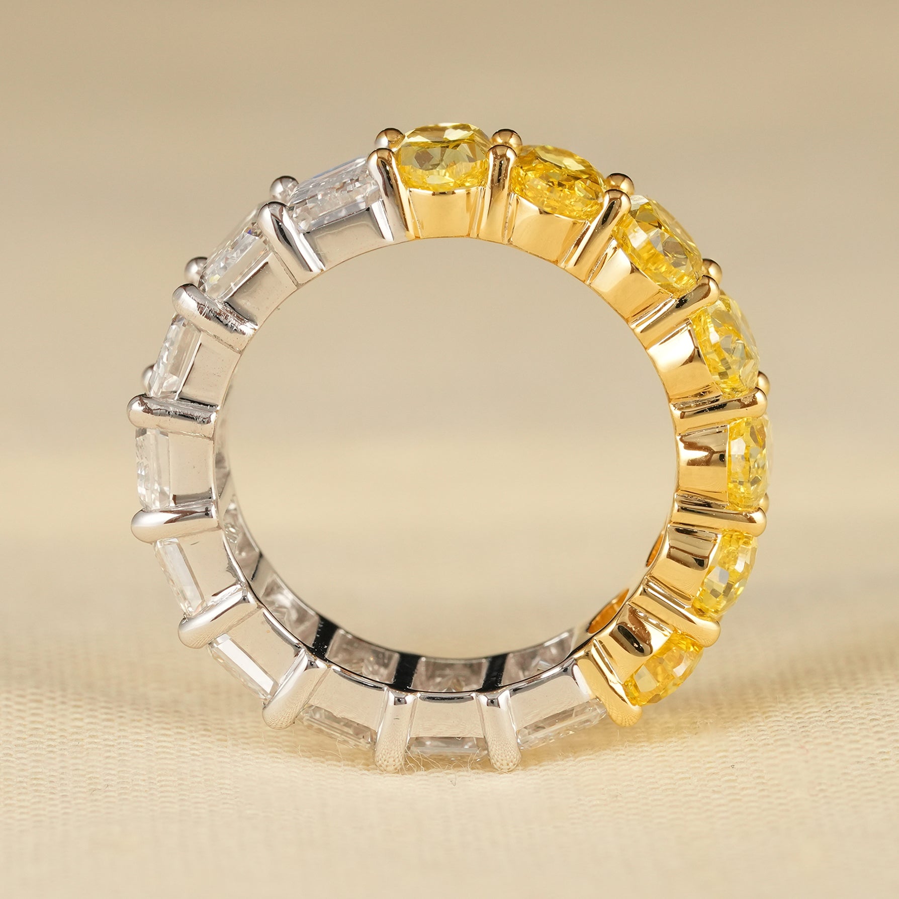 Full Eternity Band with Emerald Cut and Fancy Yellow Oval Diamonds