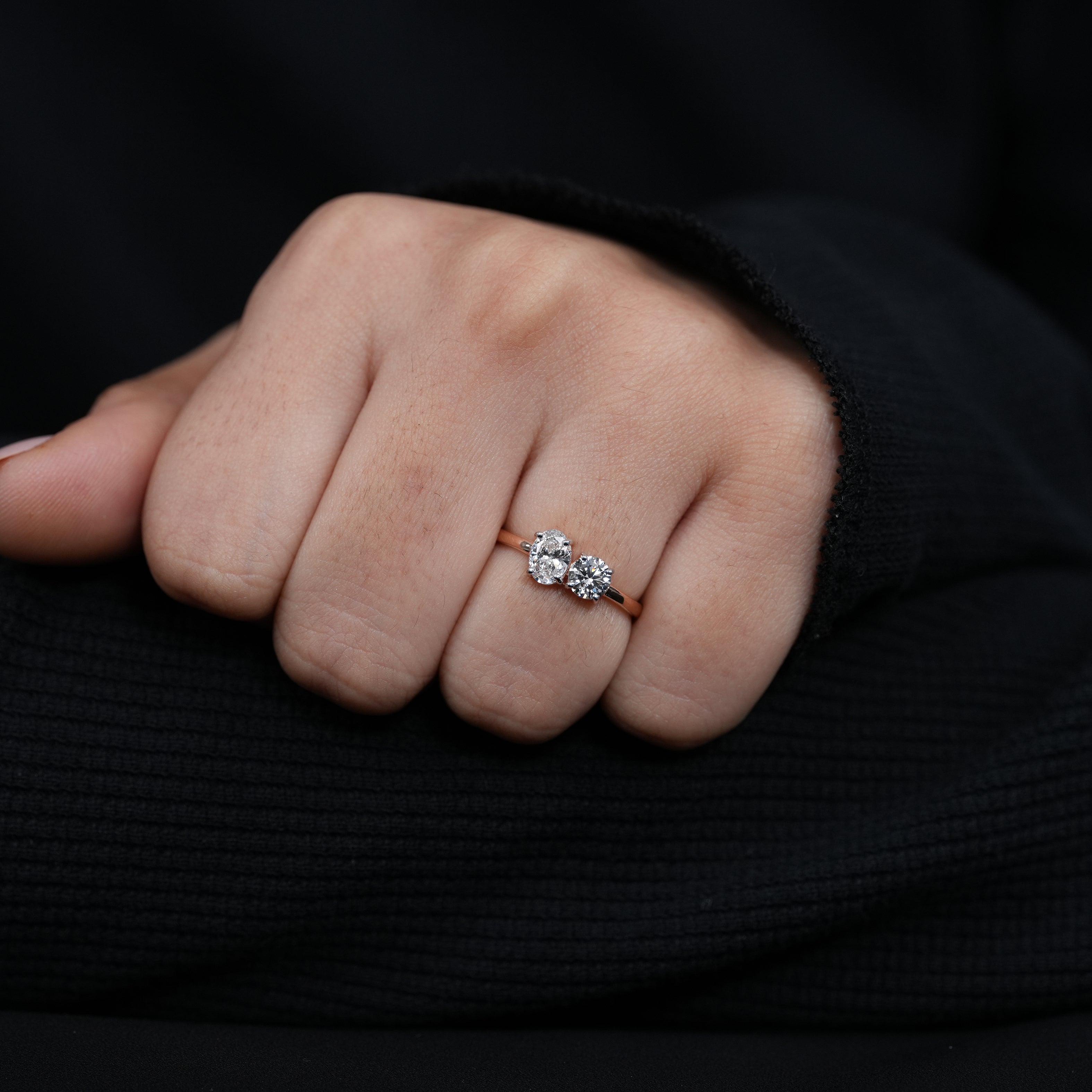 Stylish toi et moi ring featuring oval round lab grown diamond design