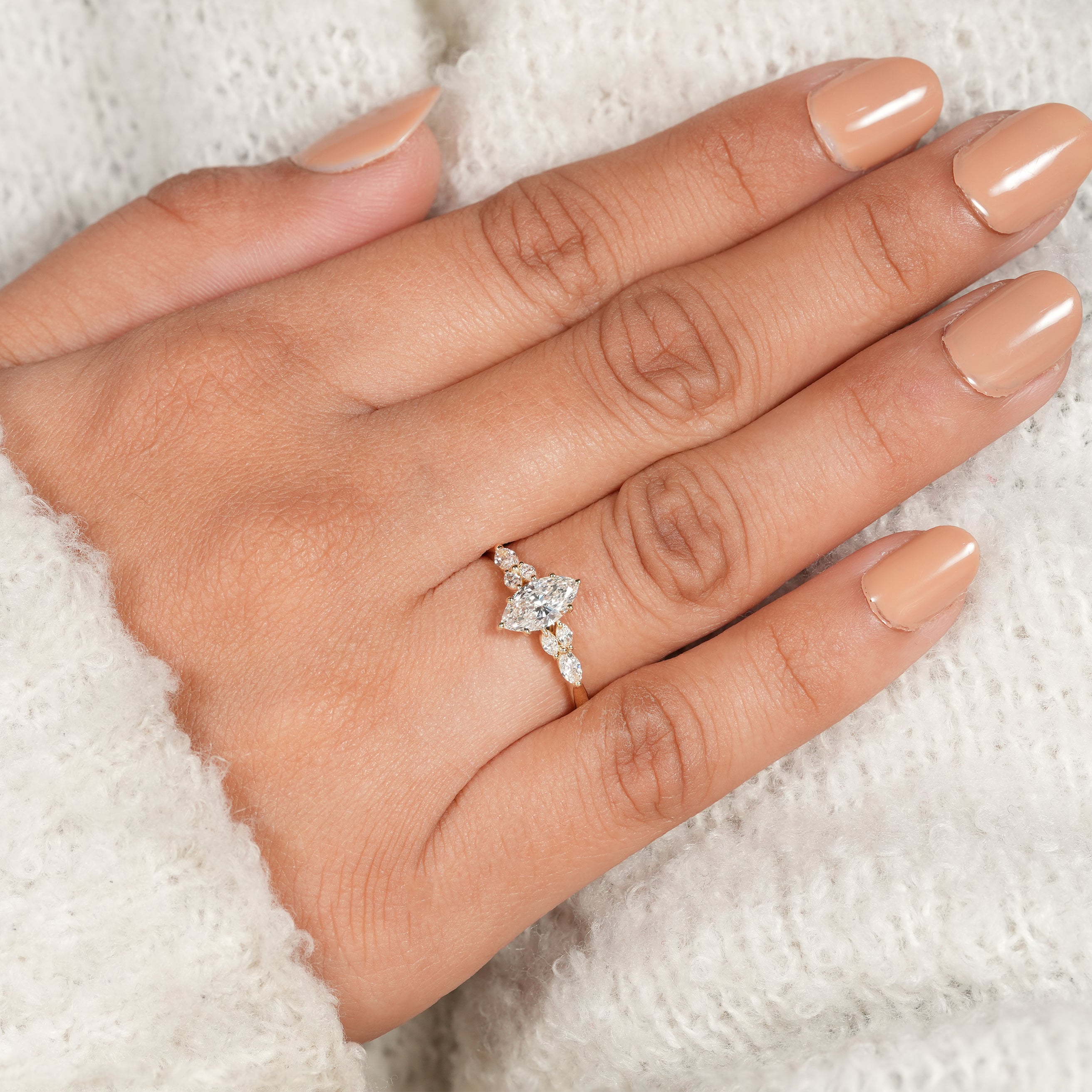 Luxury Marquise Lab Diamond Ring with Floral Inspired Design
