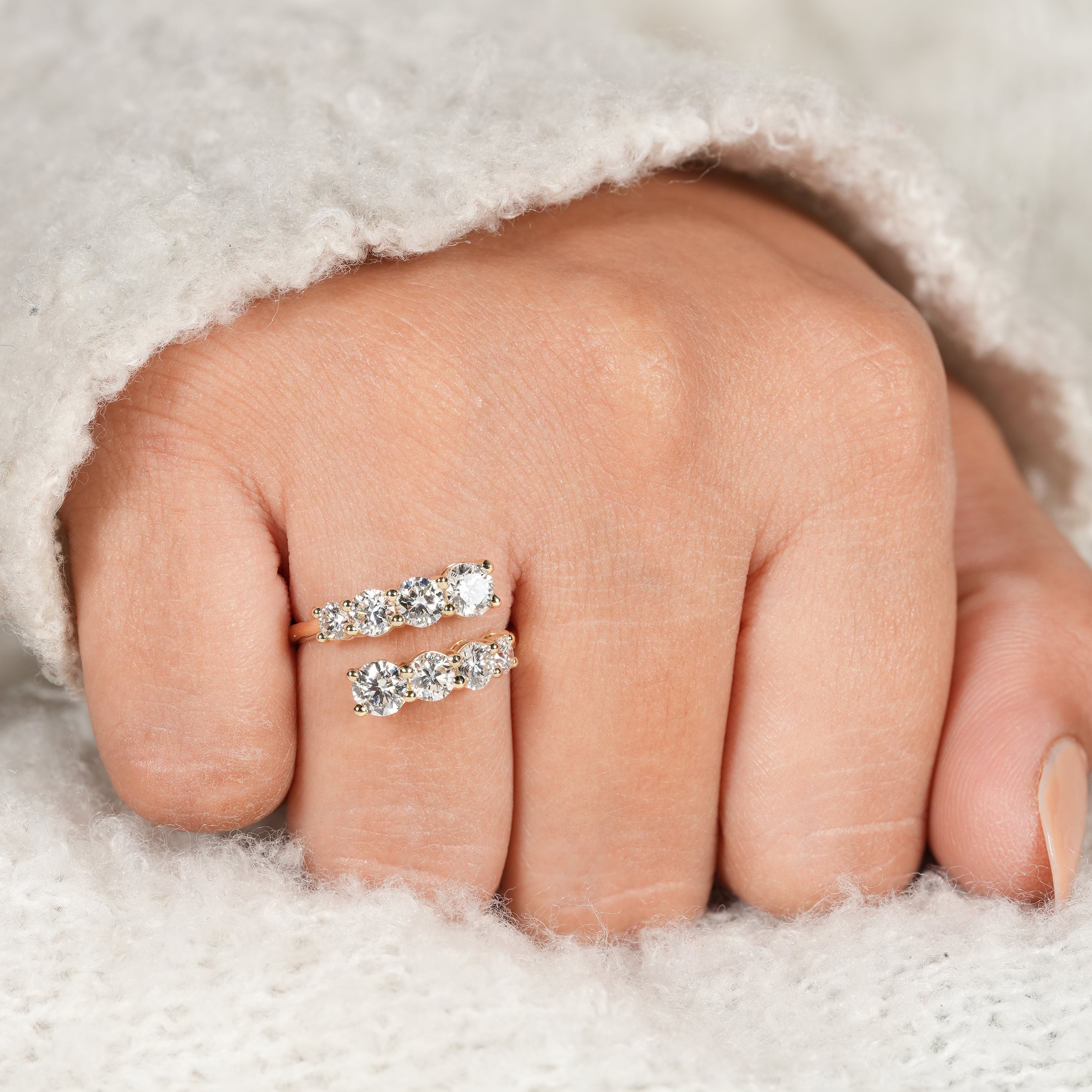Open Cuff Style Diamond Wedding Ring with Sparkling Round Stones