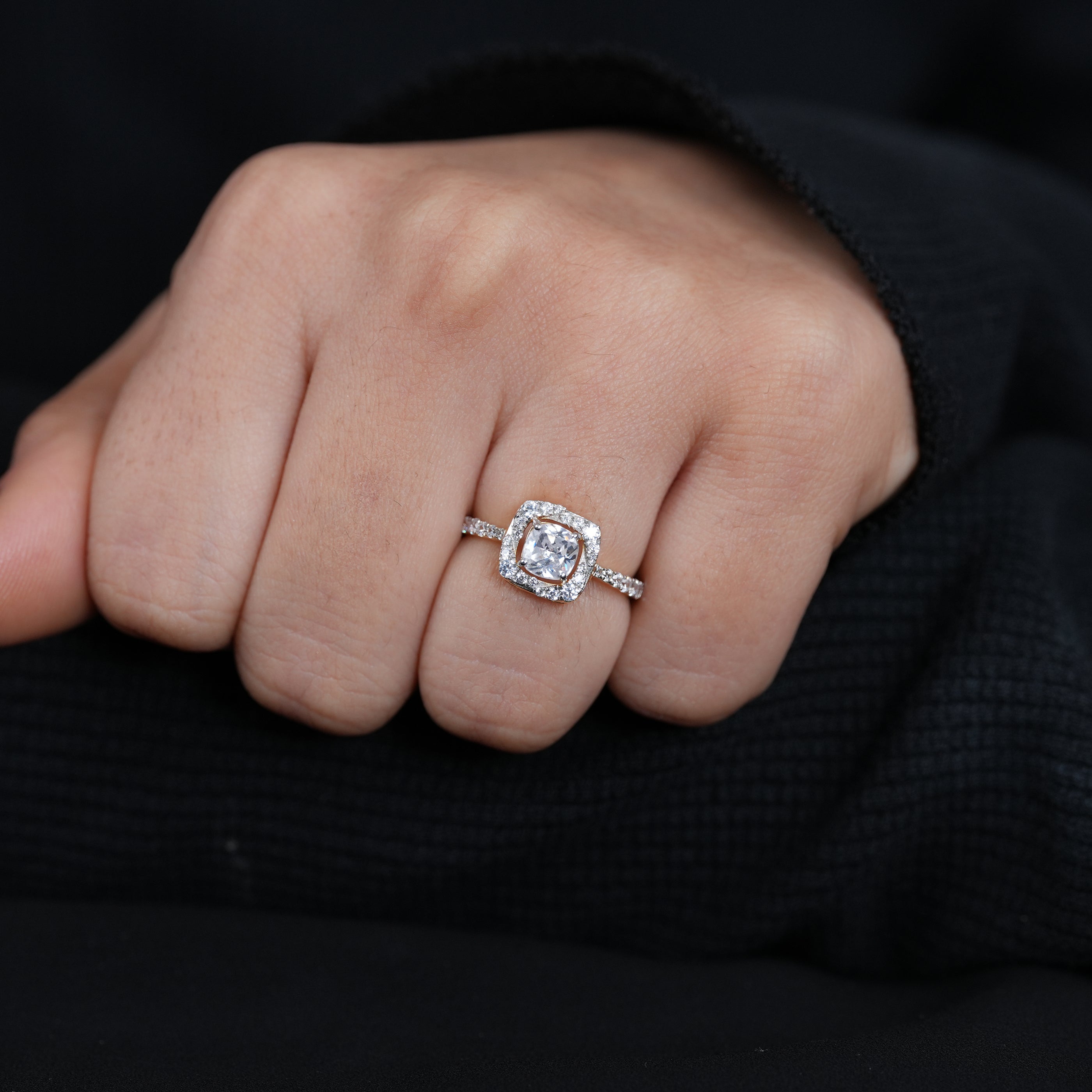 Classic round diamond halo ring with lab grown sparkle