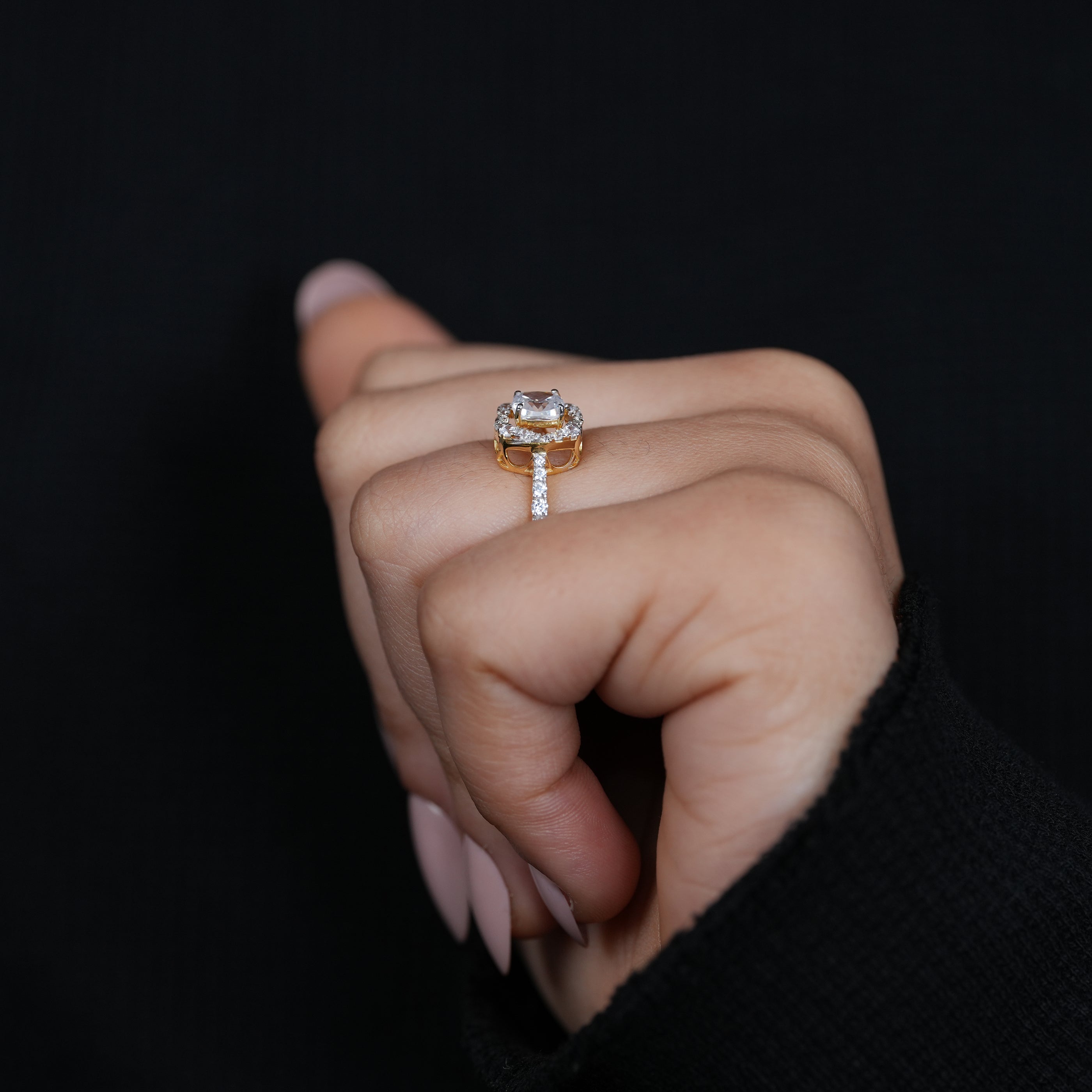 Luxury round diamond engagement ring with shimmering halo setting