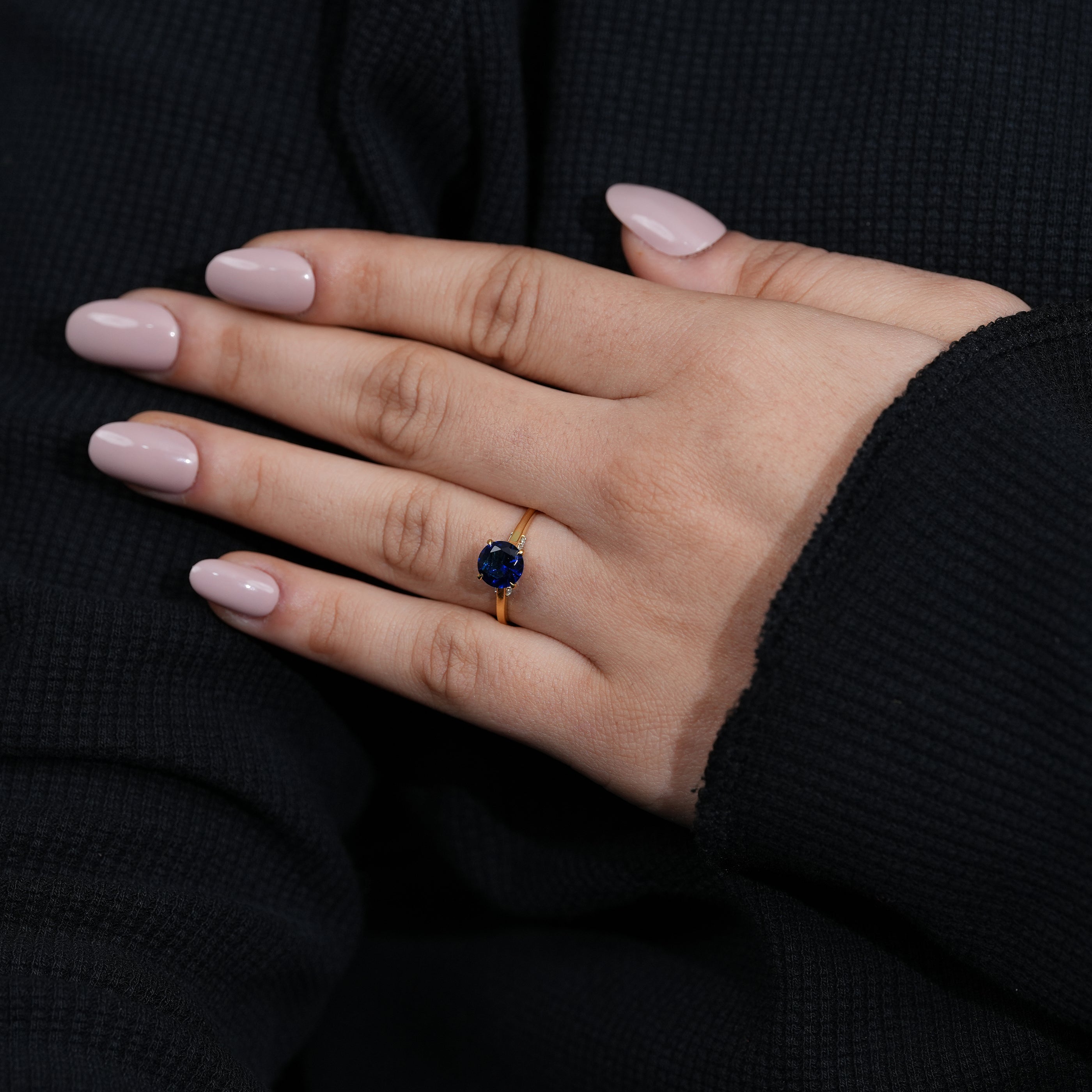 Minimal blue sapphire solitaire ring for fine jewelry lovers