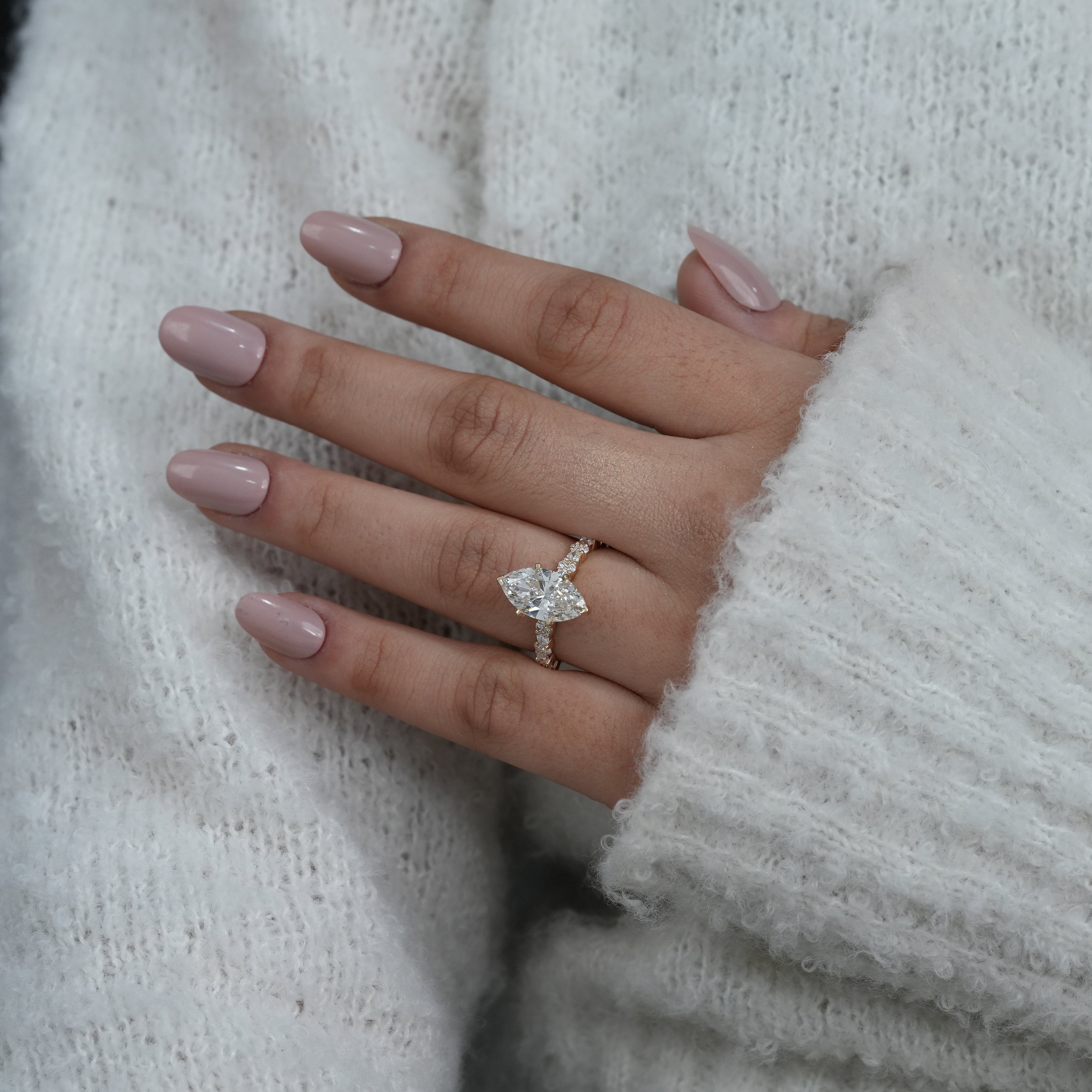 Luxury marquise lab grown diamond ring with delicate band