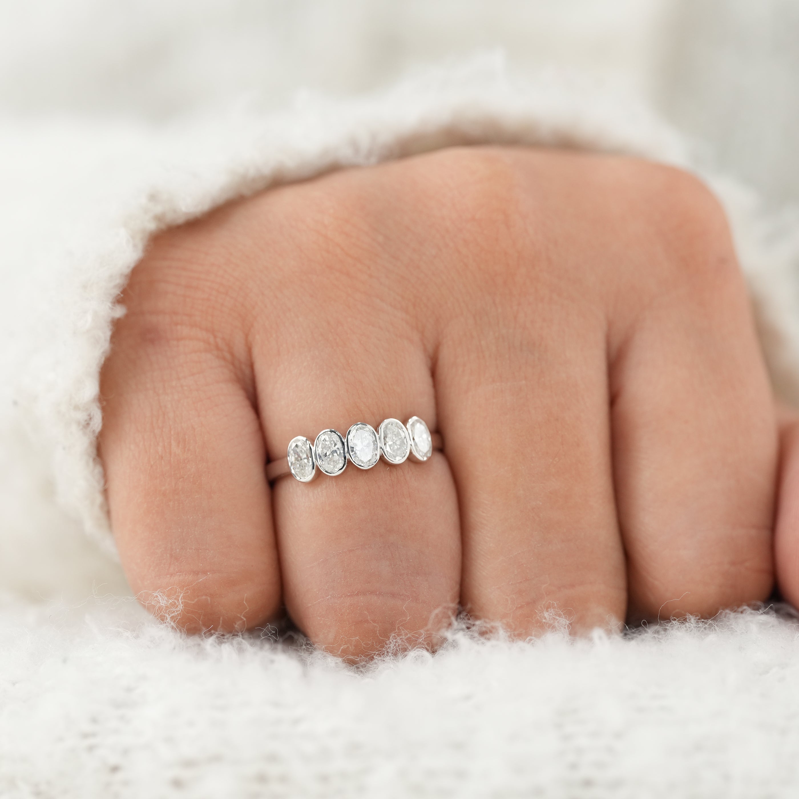 Bezel Five Stone Oval Lab Diamond Wedding Band