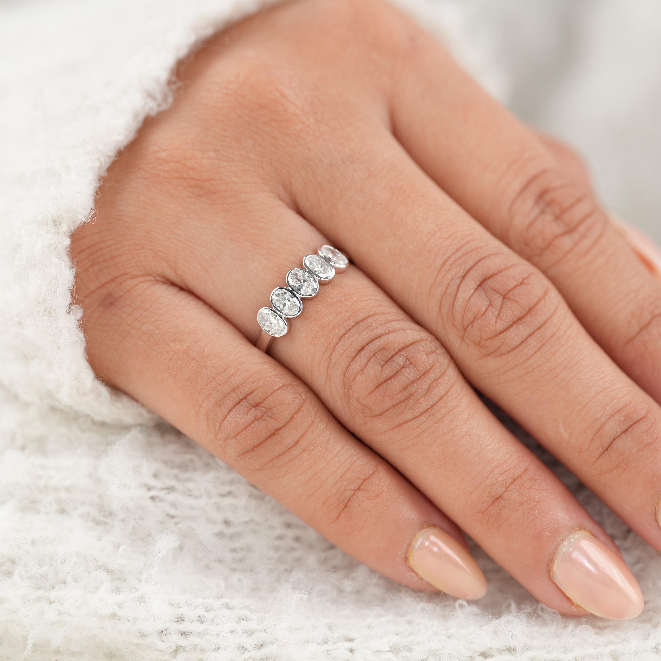 Bezel Five Stone Oval Lab Diamond Wedding Band