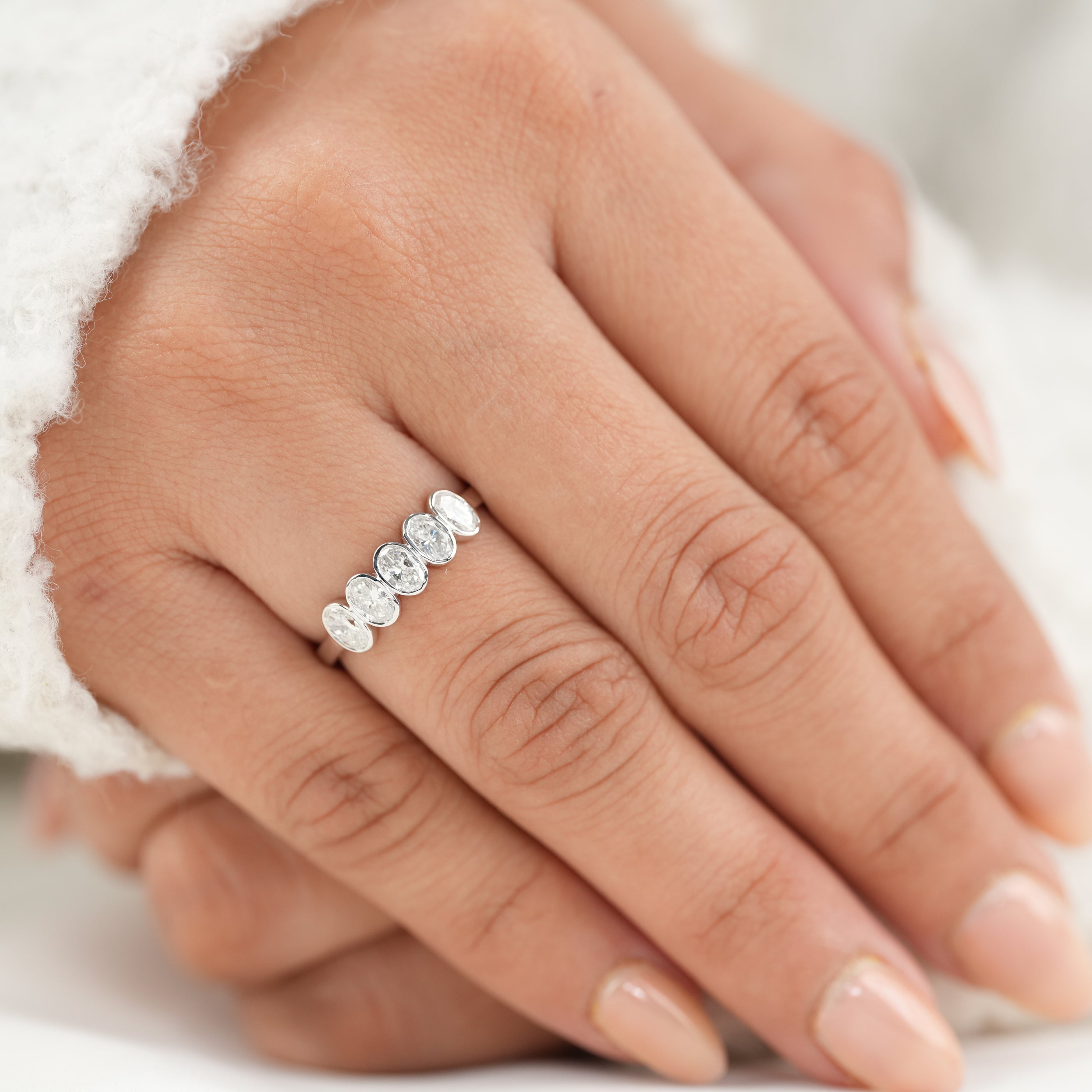 Bezel Five Stone Oval Lab Diamond Wedding Band