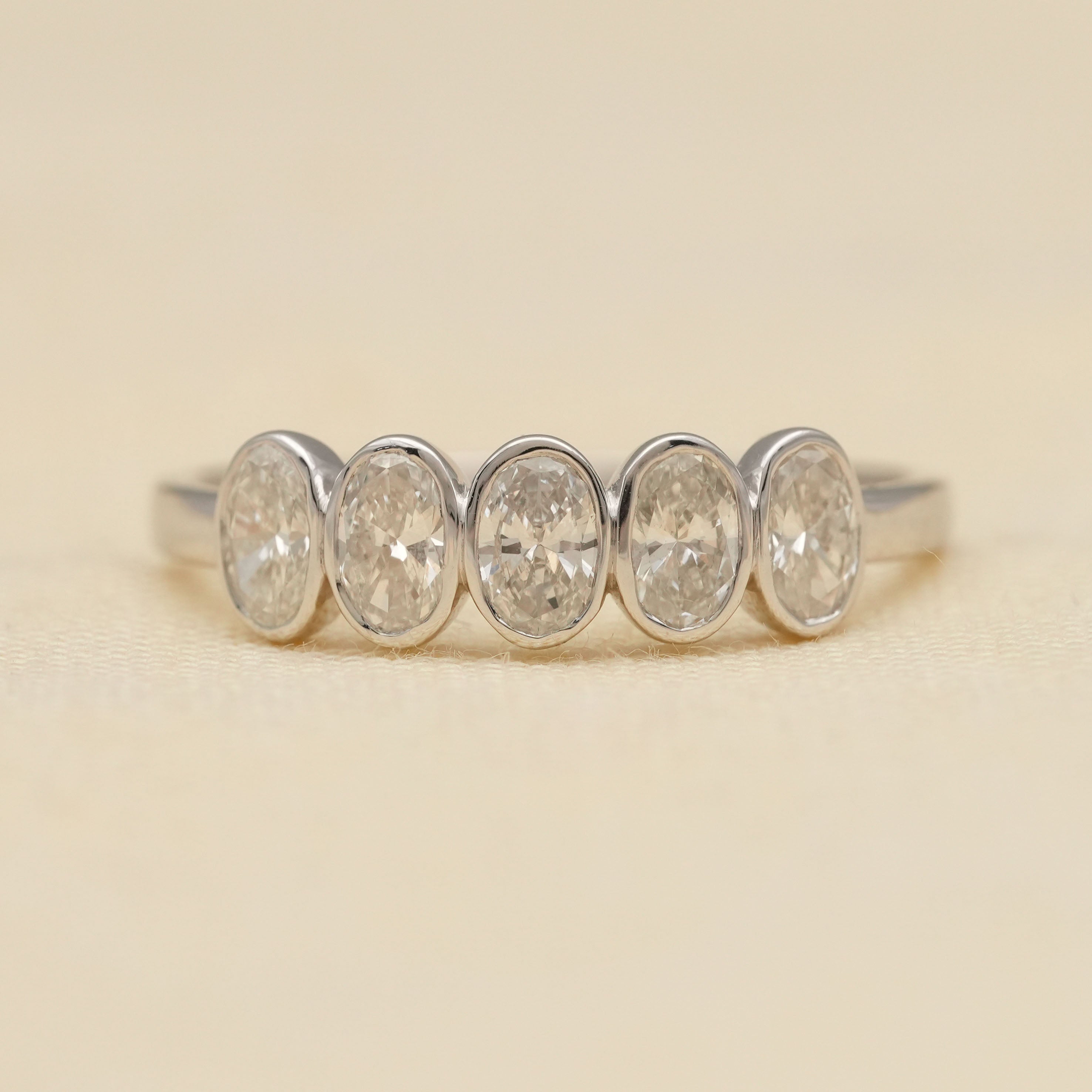 Bezel Five Stone Oval Lab Diamond Wedding Band