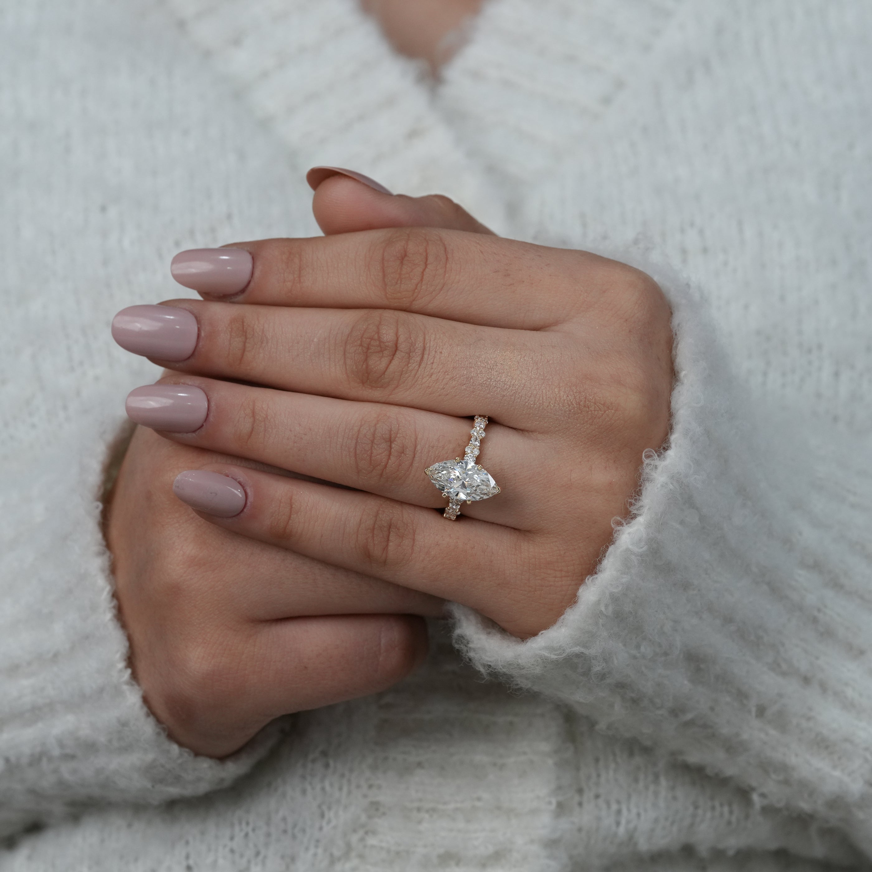 Timeless marquise lab grown diamond ring with elegant setting