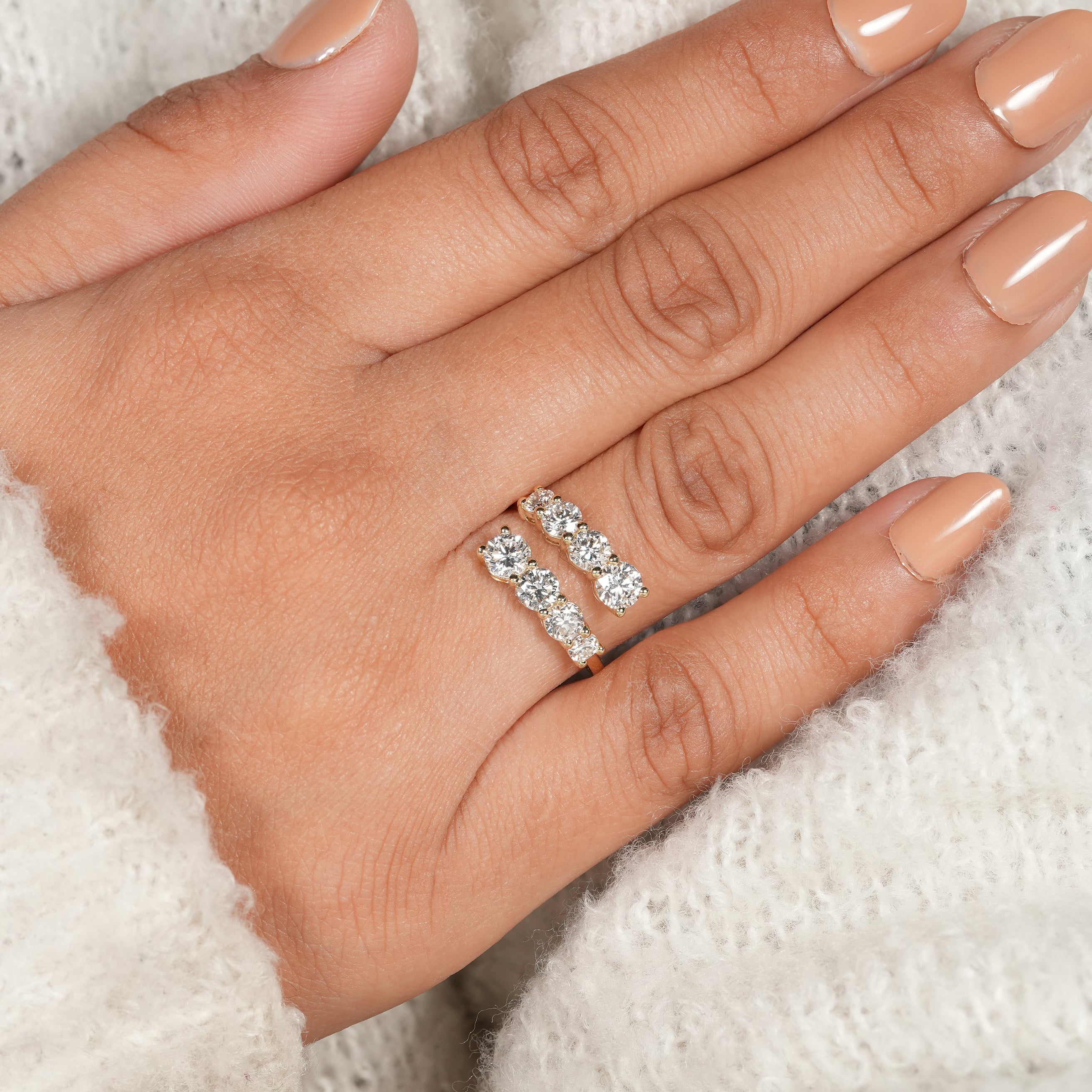 Double Row Open Diamond Ring with Luxury Gold Band Design