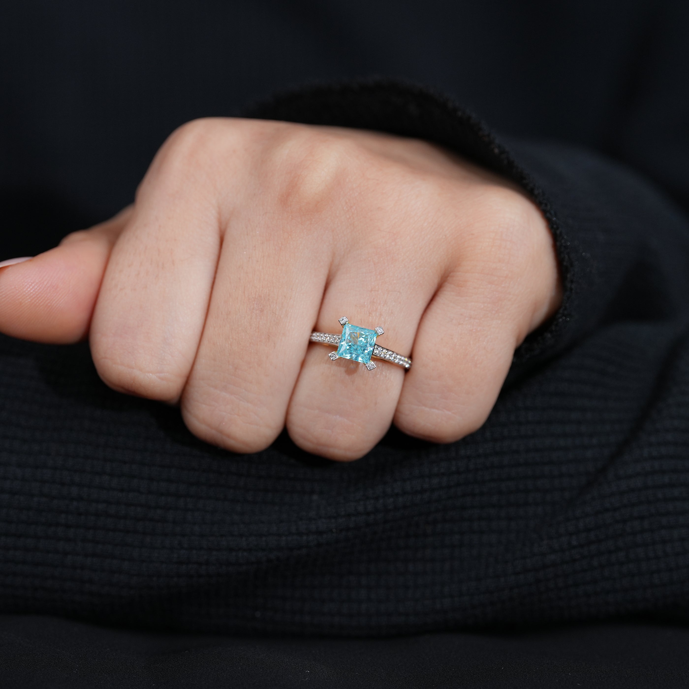 Princess lab grown diamond ring featuring side diamond accents