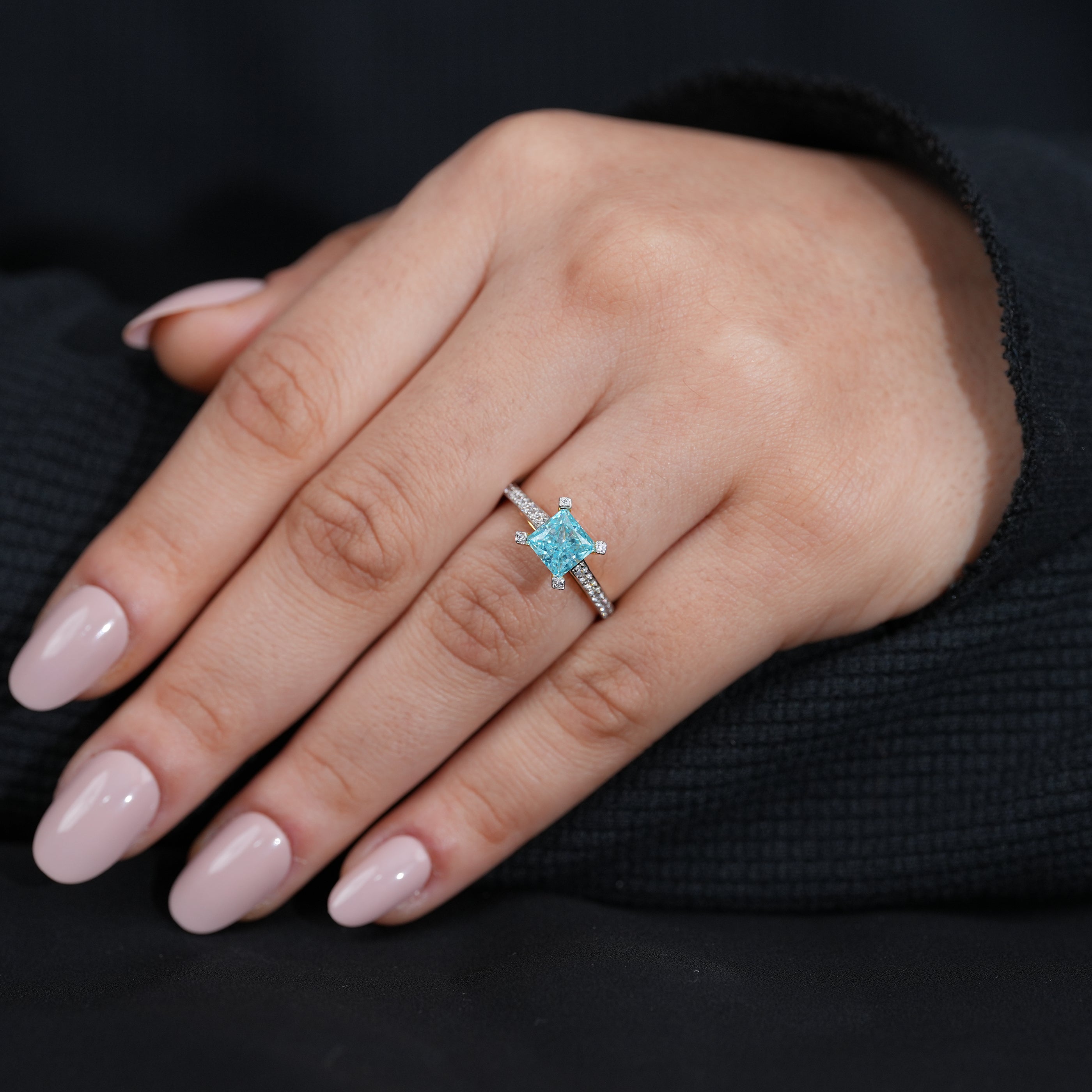 Timeless square lab grown diamond ring with polished gold setting