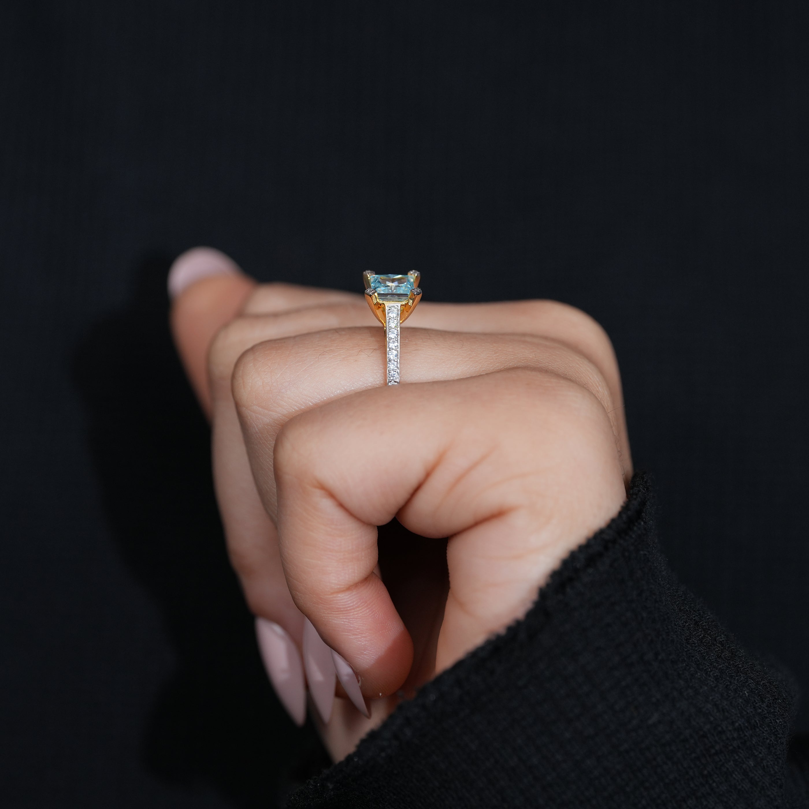 Princess cut lab grown diamond bridal ring with pavé details