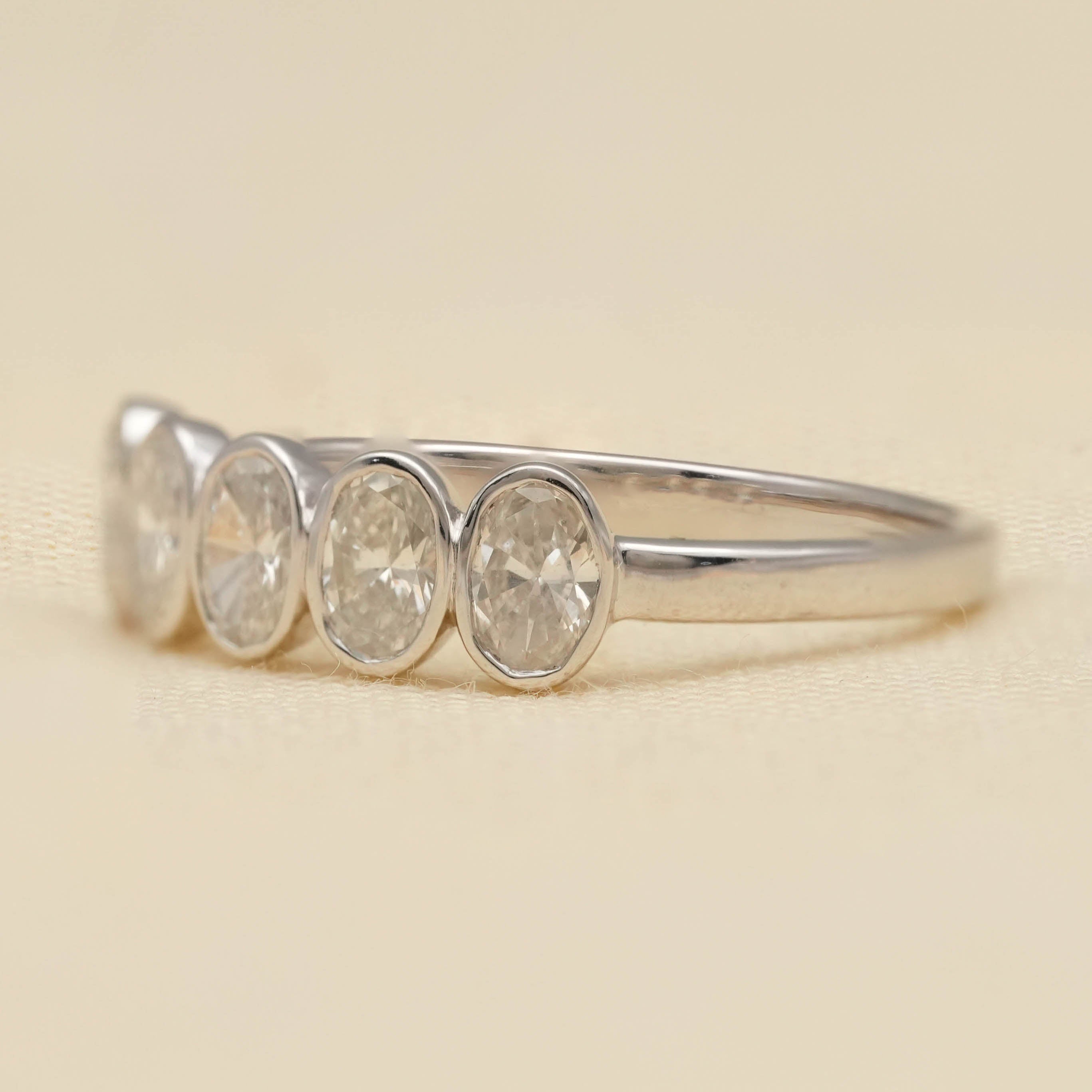 Bezel Five Stone Oval Lab Diamond Wedding Band