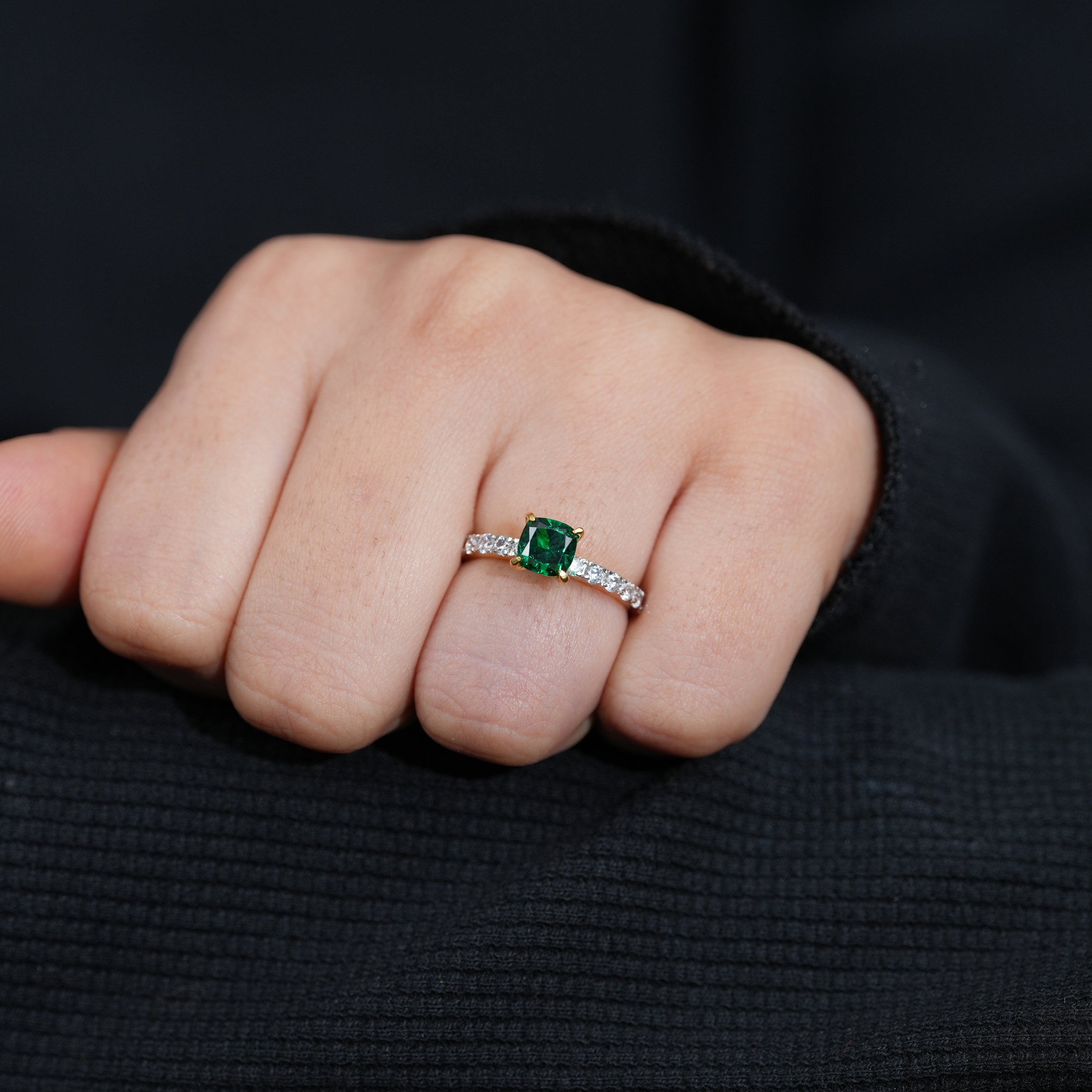 Fine jewelry green lab grown diamond solitaire with diamond accents